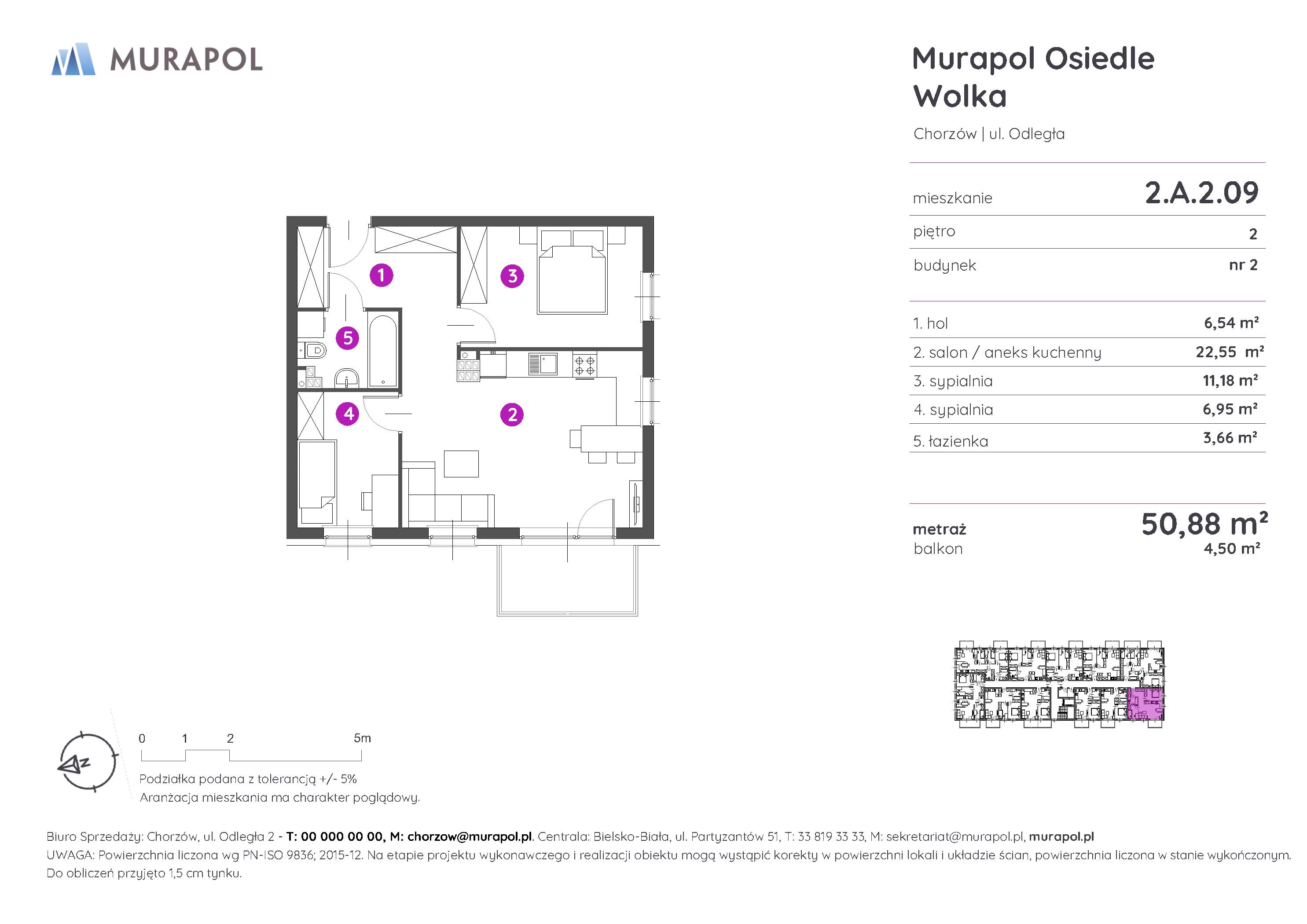 Mieszkanie 50,88 m², piętro 2, oferta nr 2.A.2.09, Murapol Osiedle Wolka, Chorzów, Centrum, ul. Odległa