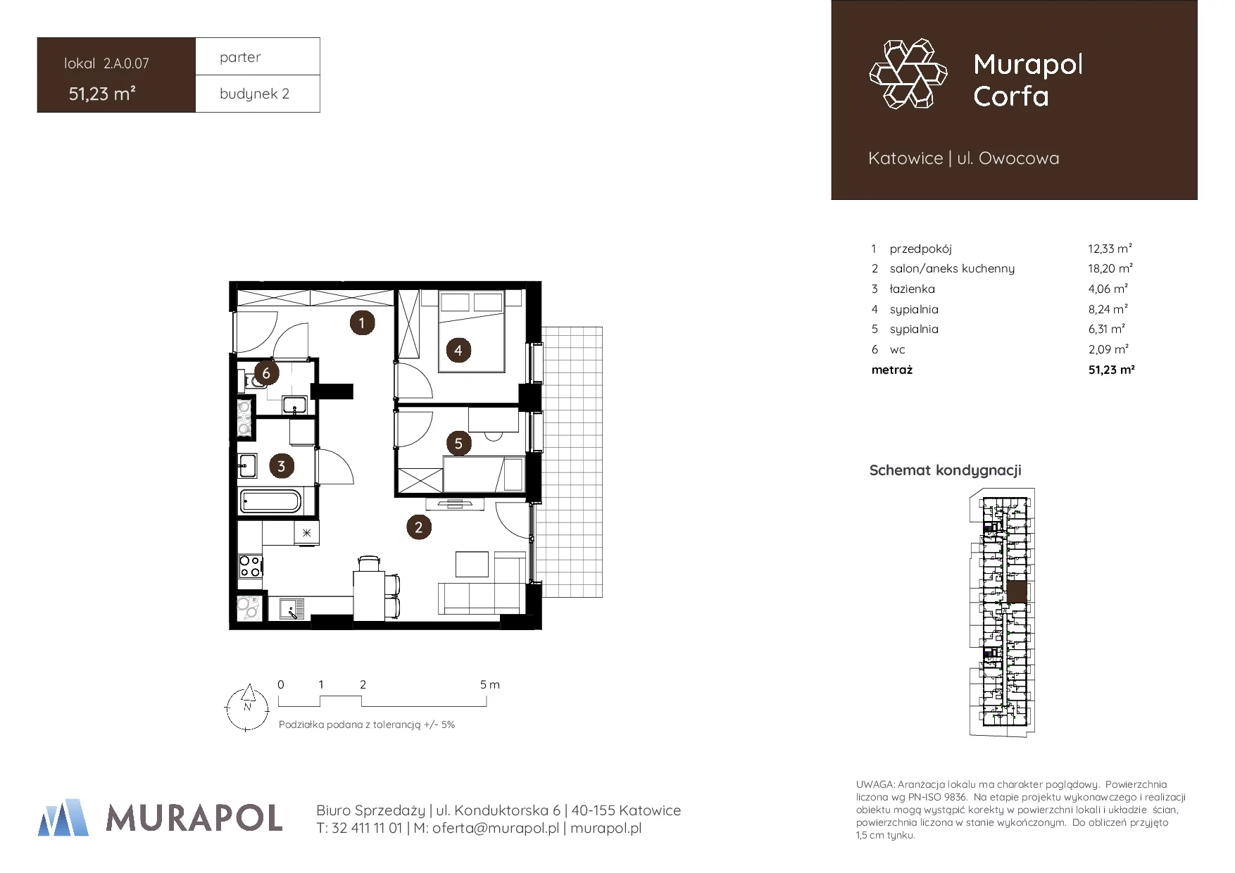 3 pokoje, mieszkanie 51,23 m², parter, oferta nr 2.A.0.07, Murapol Corfa, Katowice, Wełnowiec-Józefowiec, Wełnowiec, ul. Owocowa