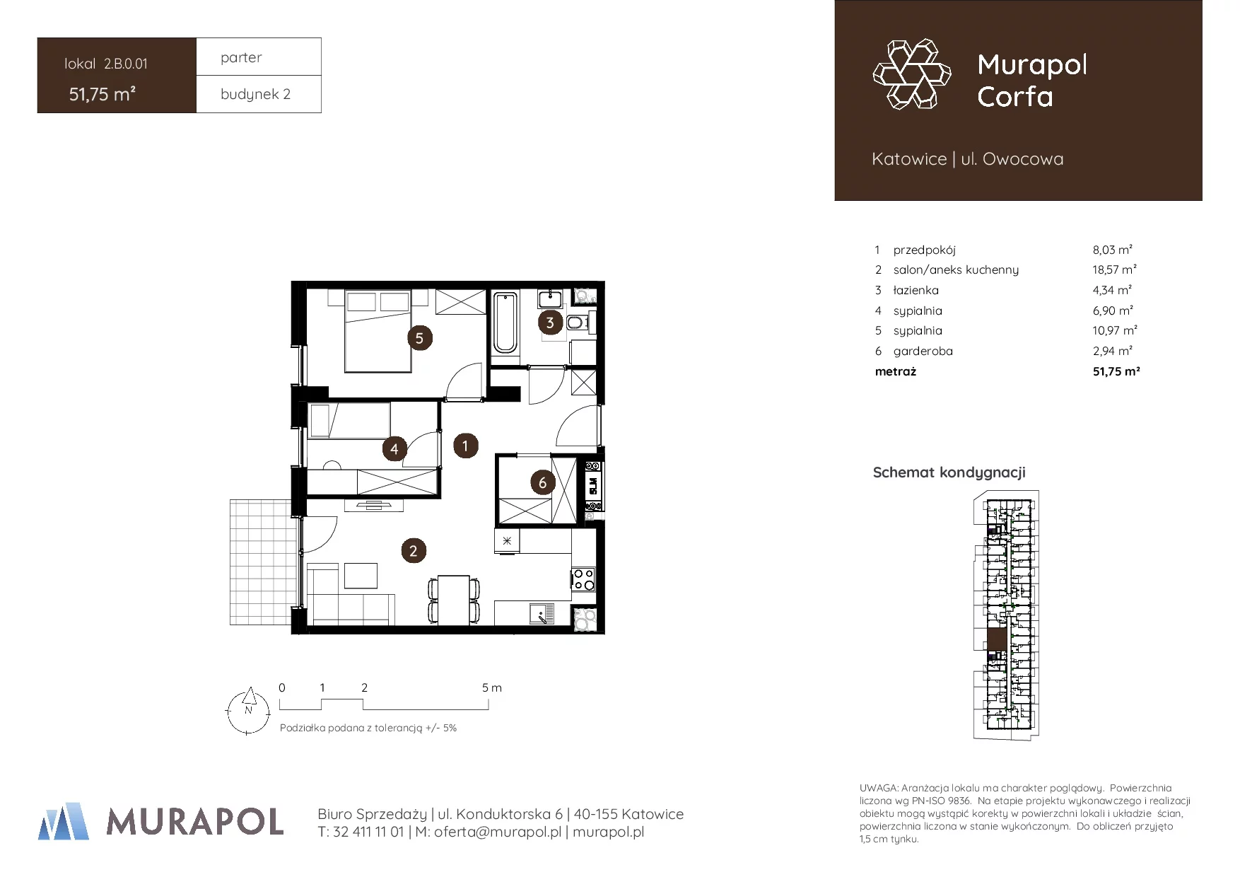 3 pokoje, mieszkanie 51,75 m², parter, oferta nr 2.B.0.01, Murapol Corfa, Katowice, Wełnowiec-Józefowiec, Wełnowiec, ul. Owocowa