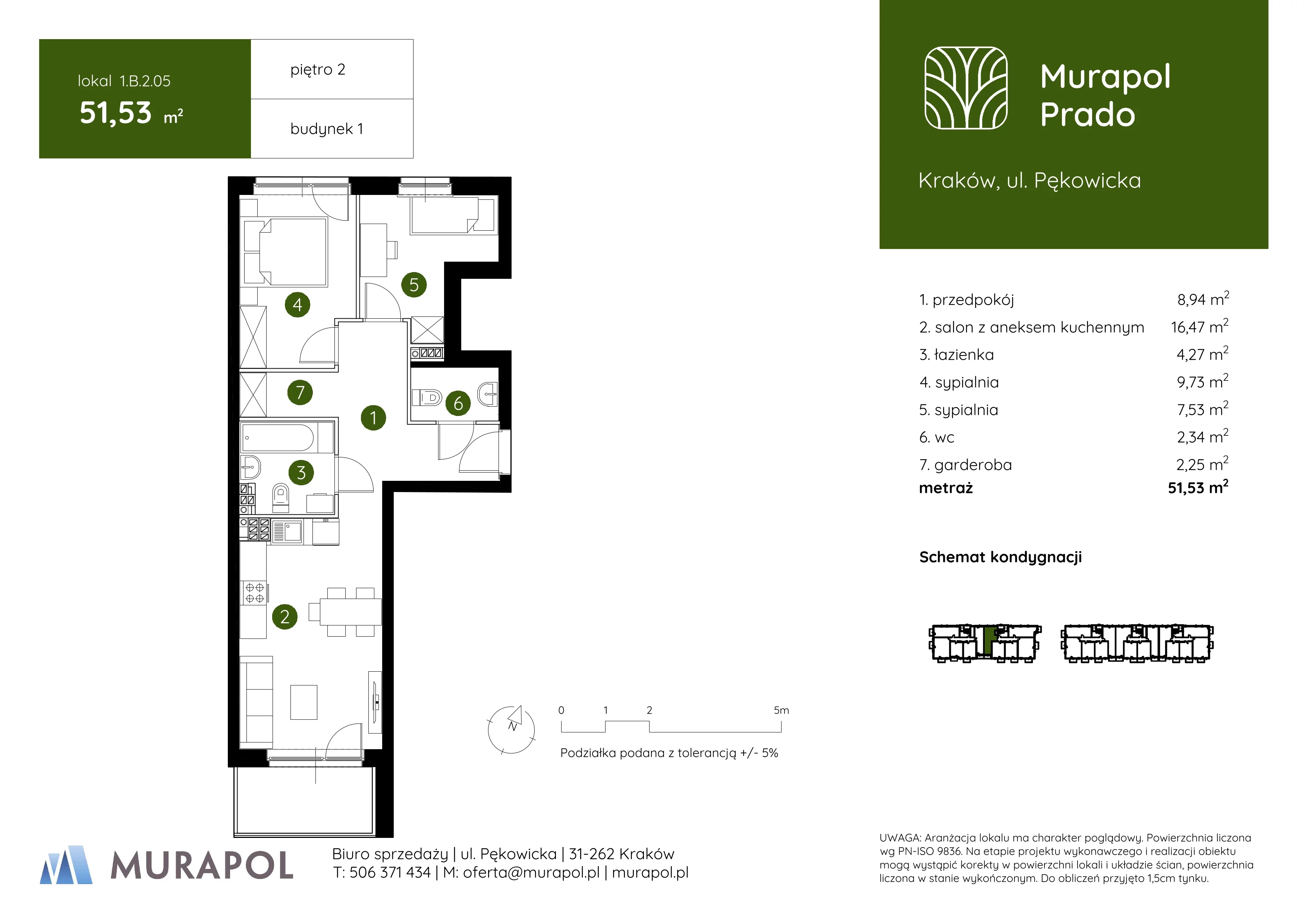 Mieszkanie 51,53 m², piętro 2, oferta nr 1.B.2.05, Murapol Prado, Kraków, Prądnik Biały, ul. Pękowicka