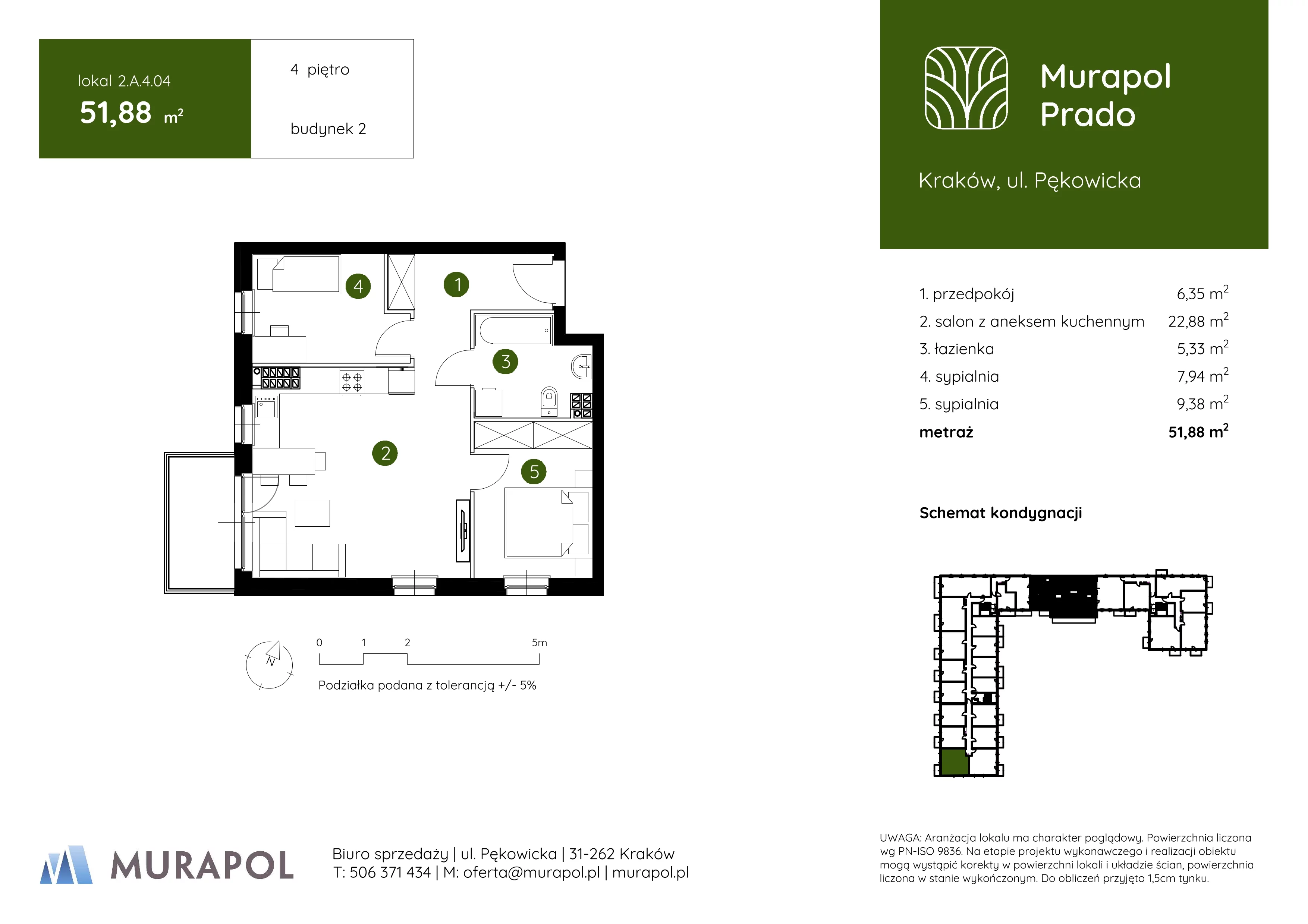 3 pokoje, mieszkanie 51,88 m², piętro 4, oferta nr 2.A.4.04, Murapol Prado, Kraków, Prądnik Biały, ul. Pękowicka