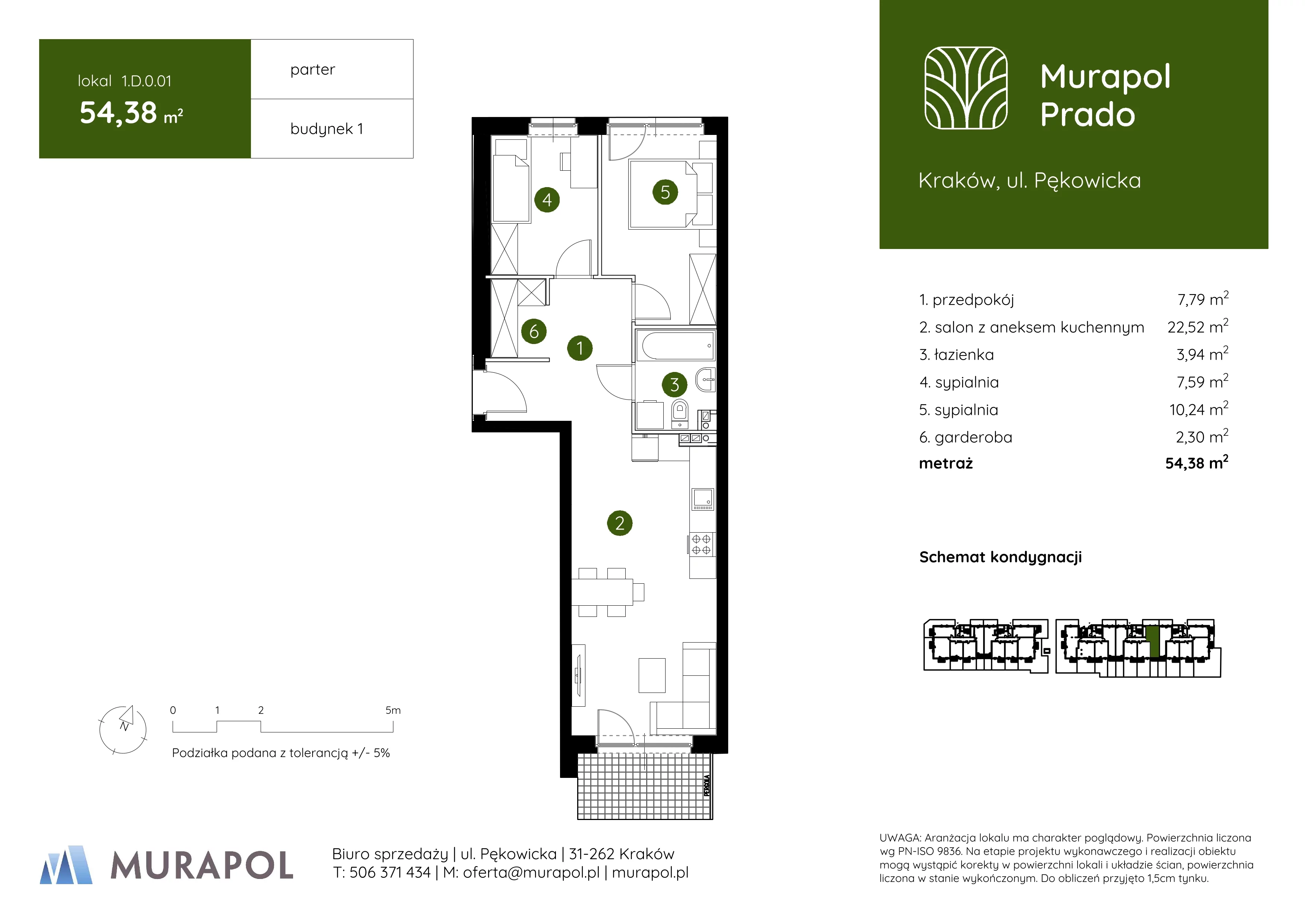 3 pokoje, mieszkanie 54,38 m², parter, oferta nr 1.D.0.01, Murapol Prado, Kraków, Prądnik Biały, ul. Piaszczysta