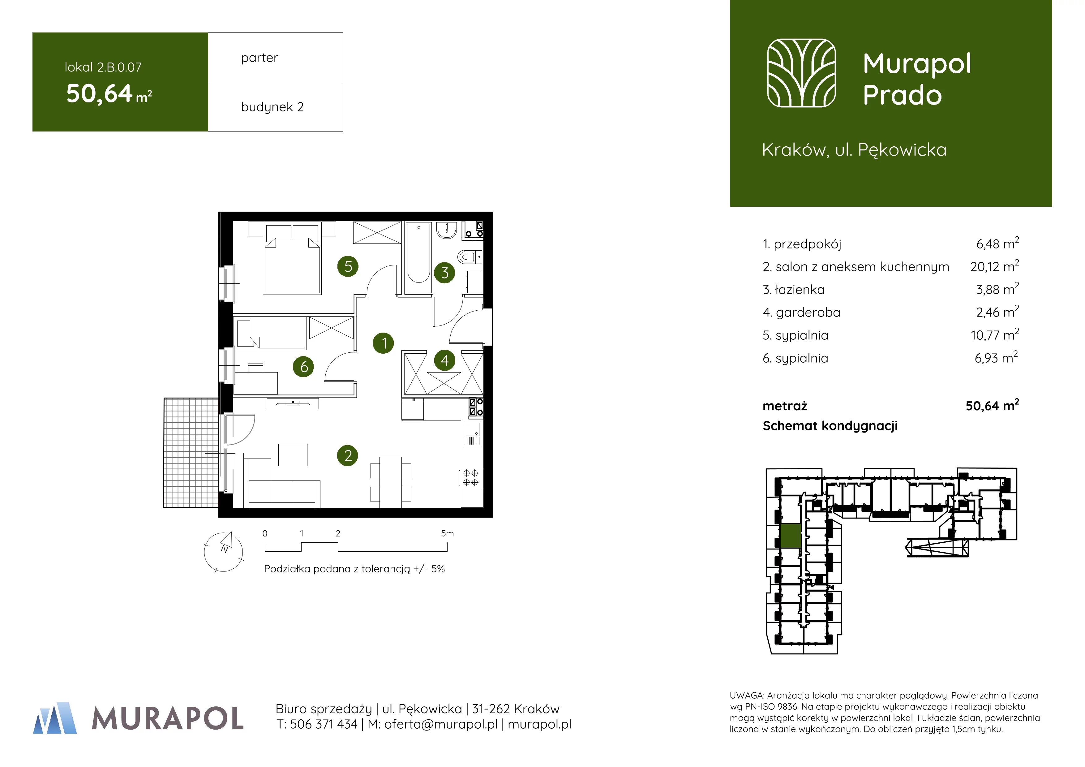 3 pokoje, mieszkanie 50,64 m², parter, oferta nr 2.B.0.07, Murapol Prado, Kraków, Prądnik Biały, ul. Piaszczysta
