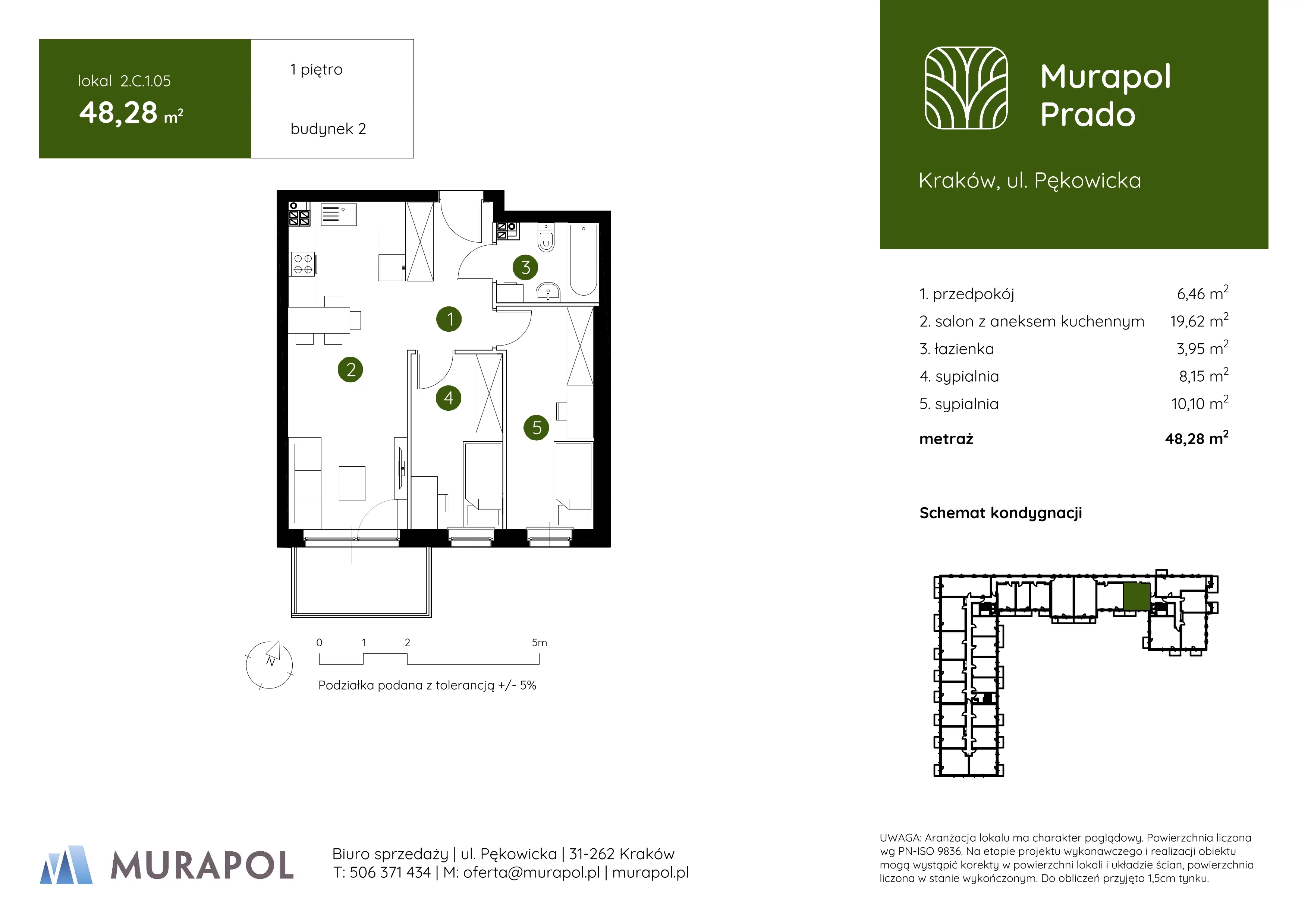 3 pokoje, mieszkanie 48,28 m², piętro 1, oferta nr 2.C.1.05, Murapol Prado, Kraków, Prądnik Biały, ul. Piaszczysta