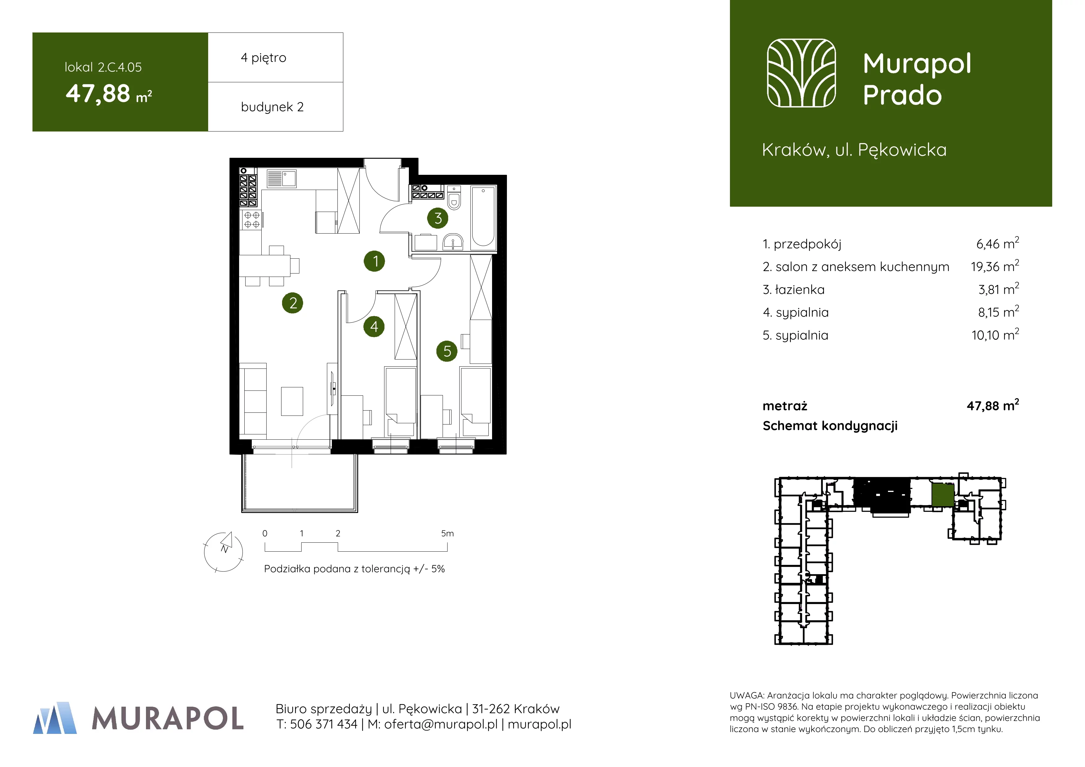 3 pokoje, mieszkanie 47,88 m², piętro 4, oferta nr 2.C.4.05, Murapol Prado, Kraków, Prądnik Biały, ul. Piaszczysta