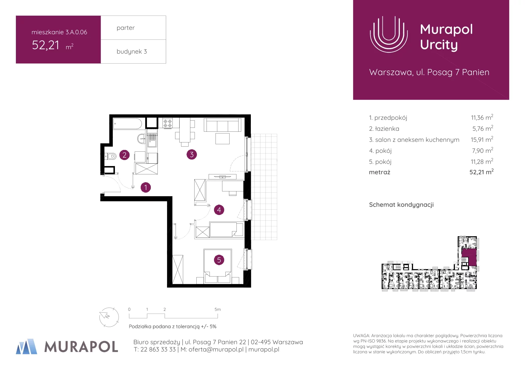 3 pokoje, mieszkanie 52,21 m², parter, oferta nr 3.A.0.06, Murapol Urcity, Warszawa, Ursus, Szamoty, ul. Posag 7 Panien