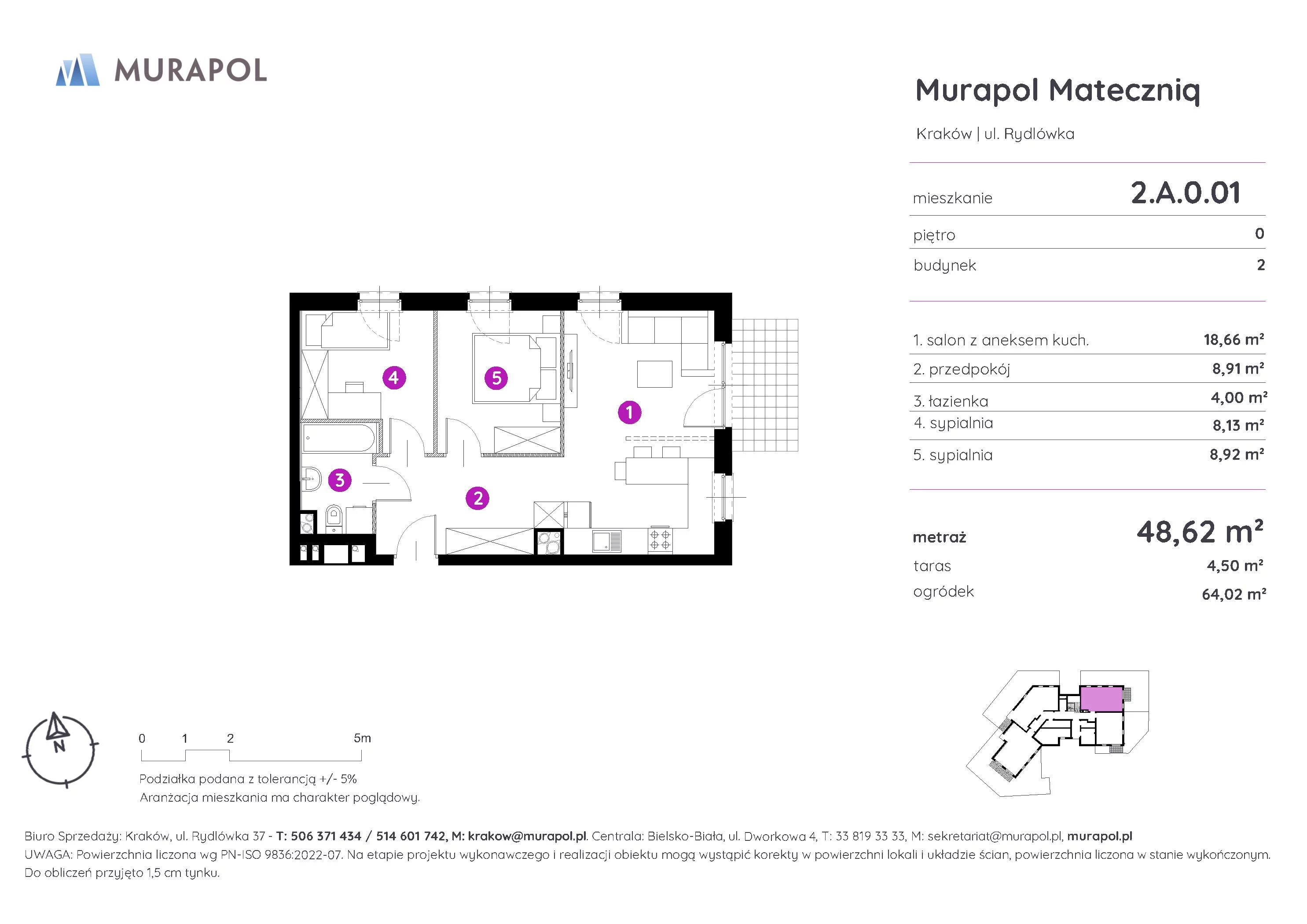 Mieszkanie 48,62 m², parter, oferta nr 2.A.0.01, Murapol Mateczniq, Kraków, Podgórze, Mateczny, ul. Rydlówka