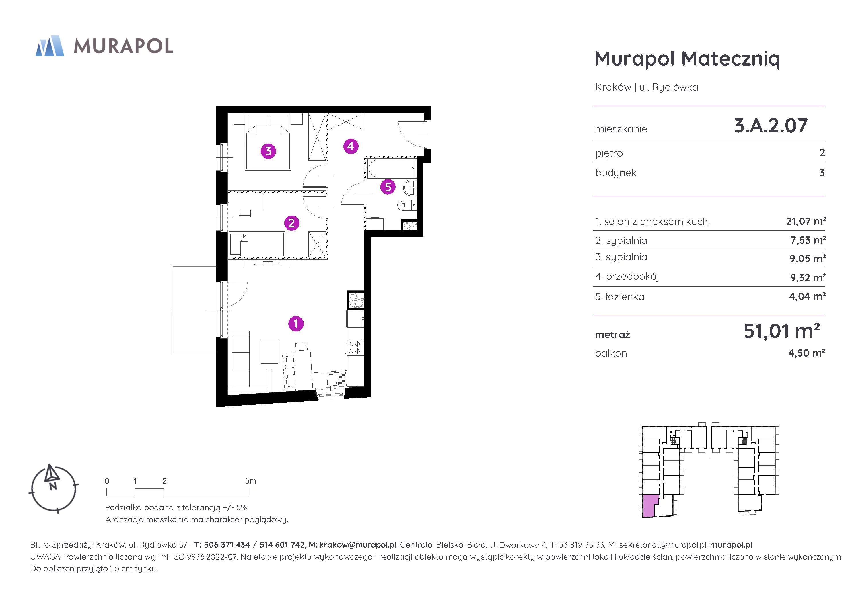 Mieszkanie 51,01 m², piętro 2, oferta nr 3.A.2.07, Murapol Mateczniq, Kraków, Podgórze, Mateczny, ul. Rydlówka