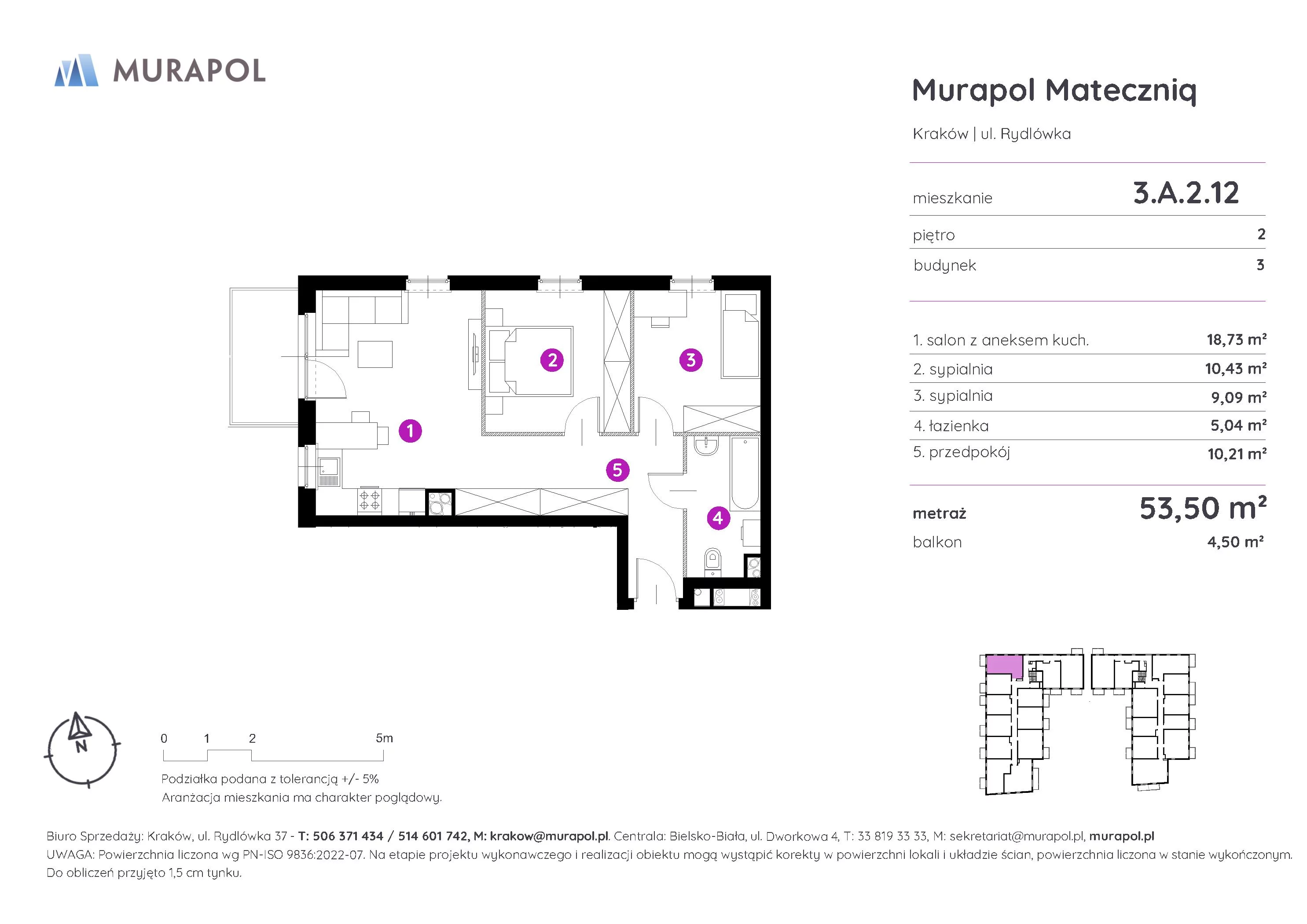 Mieszkanie 53,50 m², piętro 2, oferta nr 3.A.2.12, Murapol Mateczniq, Kraków, Podgórze, Mateczny, ul. Rydlówka