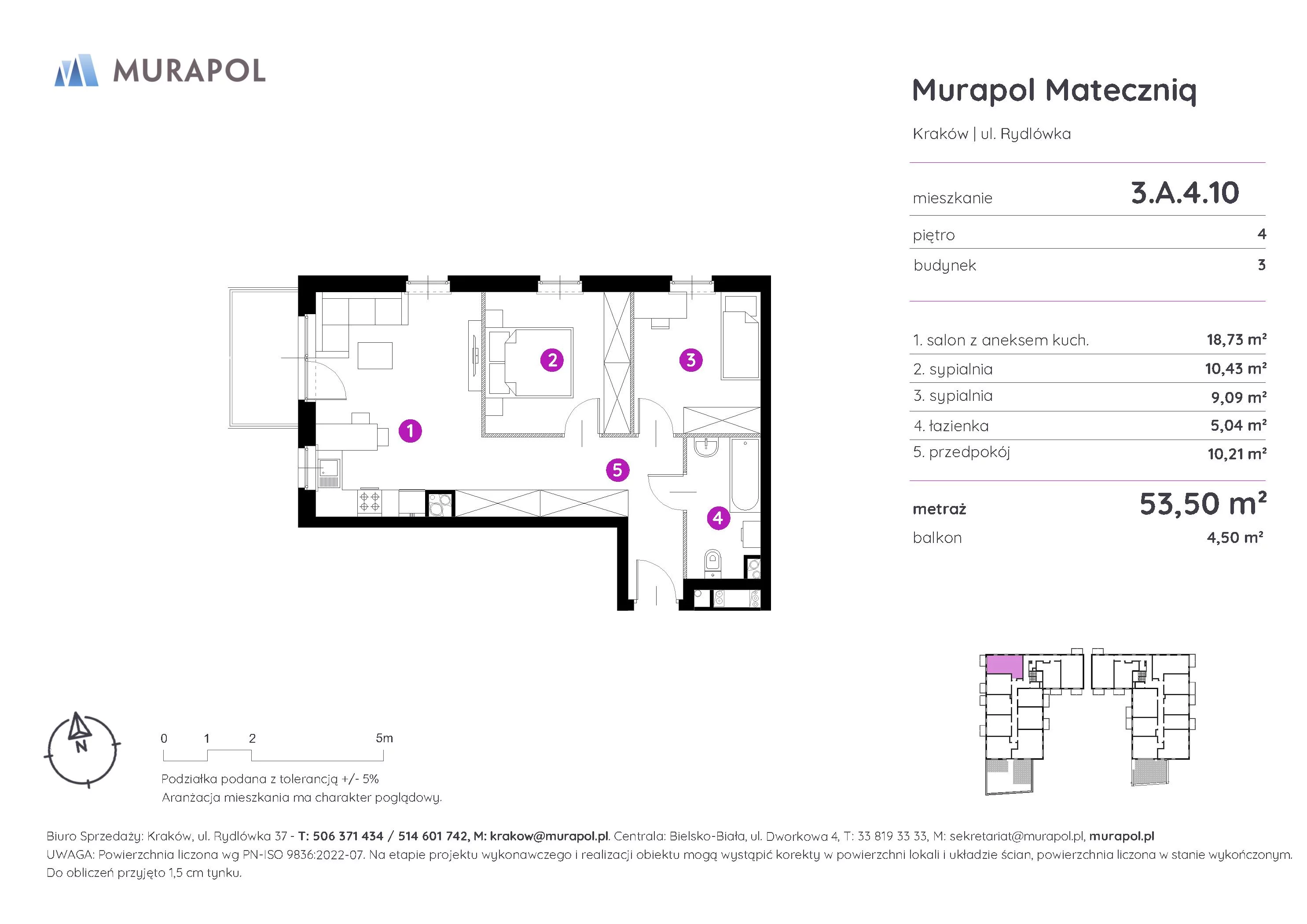 Mieszkanie 53,50 m², piętro 4, oferta nr 3.A.4.10, Murapol Mateczniq, Kraków, Podgórze, Mateczny, ul. Rydlówka