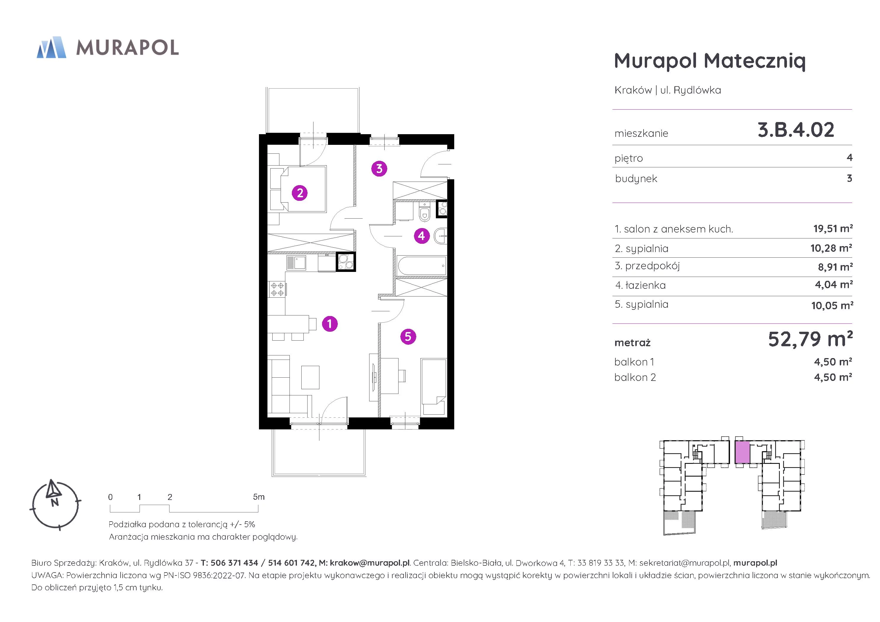 Mieszkanie 52,79 m², piętro 4, oferta nr 3.B.4.02, Murapol Mateczniq, Kraków, Podgórze, Mateczny, ul. Rydlówka