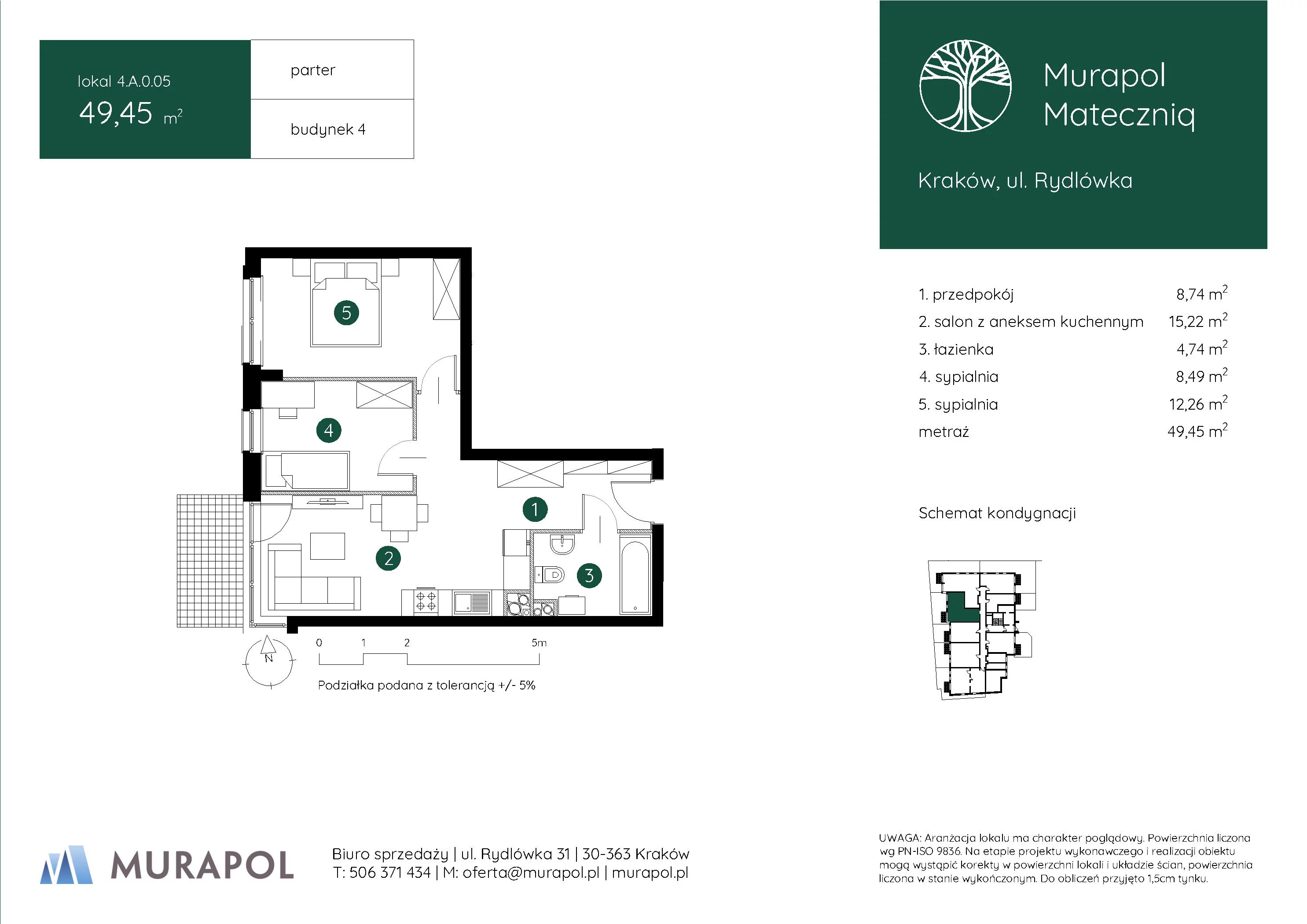 3 pokoje, mieszkanie 49,45 m², parter, oferta nr 4.A.0.05, Murapol Mateczniq, Kraków, Podgórze, Mateczny, ul. Rydlówka
