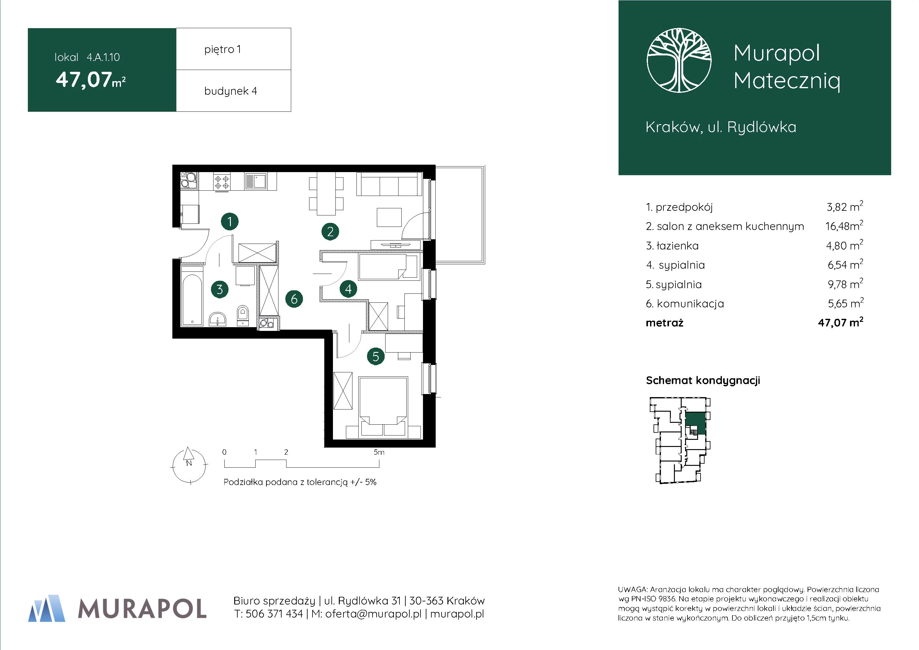 3 pokoje, mieszkanie 47,07 m², piętro 1, oferta nr 4.A.1.10, Murapol Mateczniq, Kraków, Podgórze, Mateczny, ul. Rydlówka
