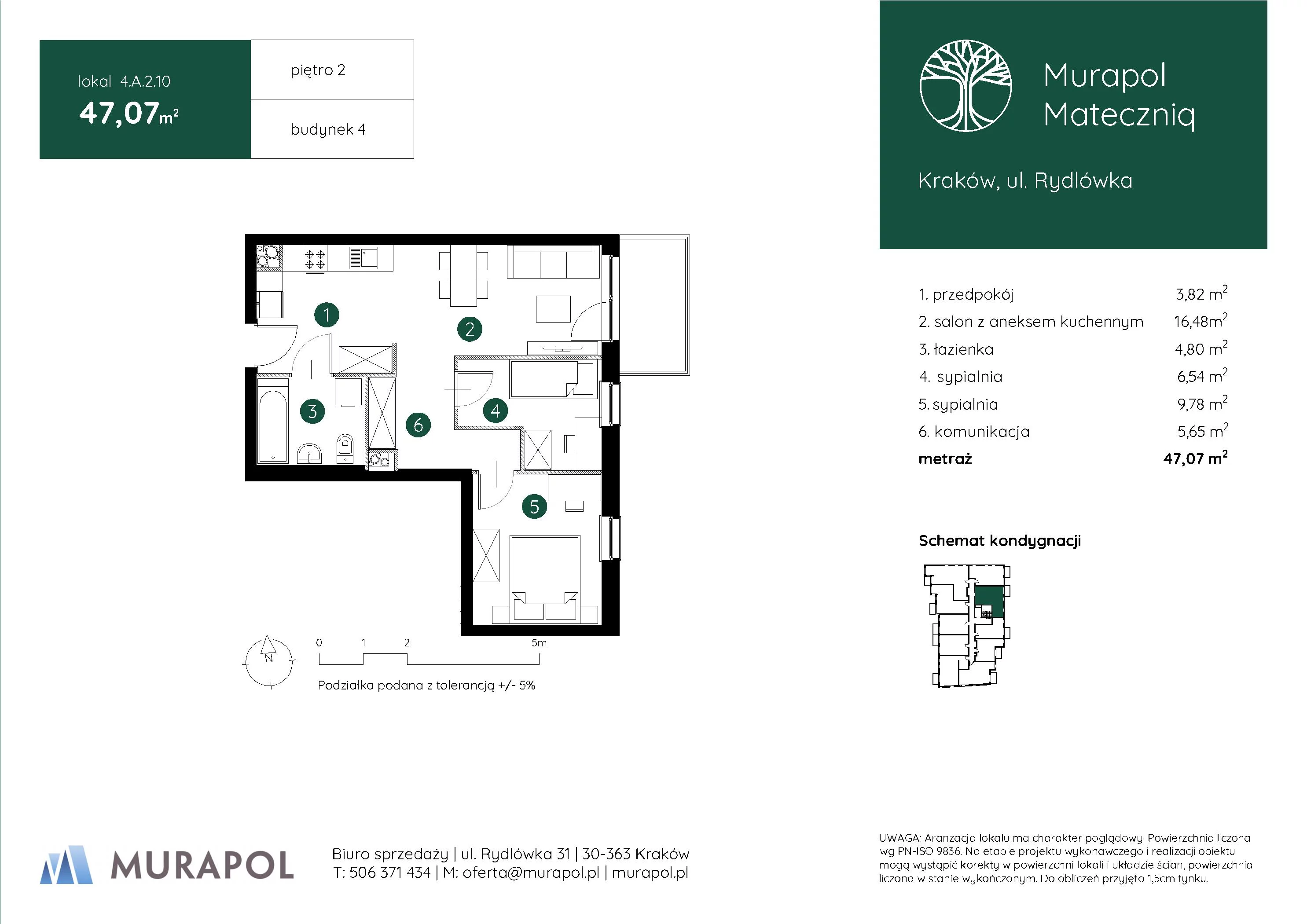 3 pokoje, mieszkanie 47,07 m², piętro 2, oferta nr 4.A.2.10, Murapol Mateczniq, Kraków, Podgórze, Mateczny, ul. Rydlówka