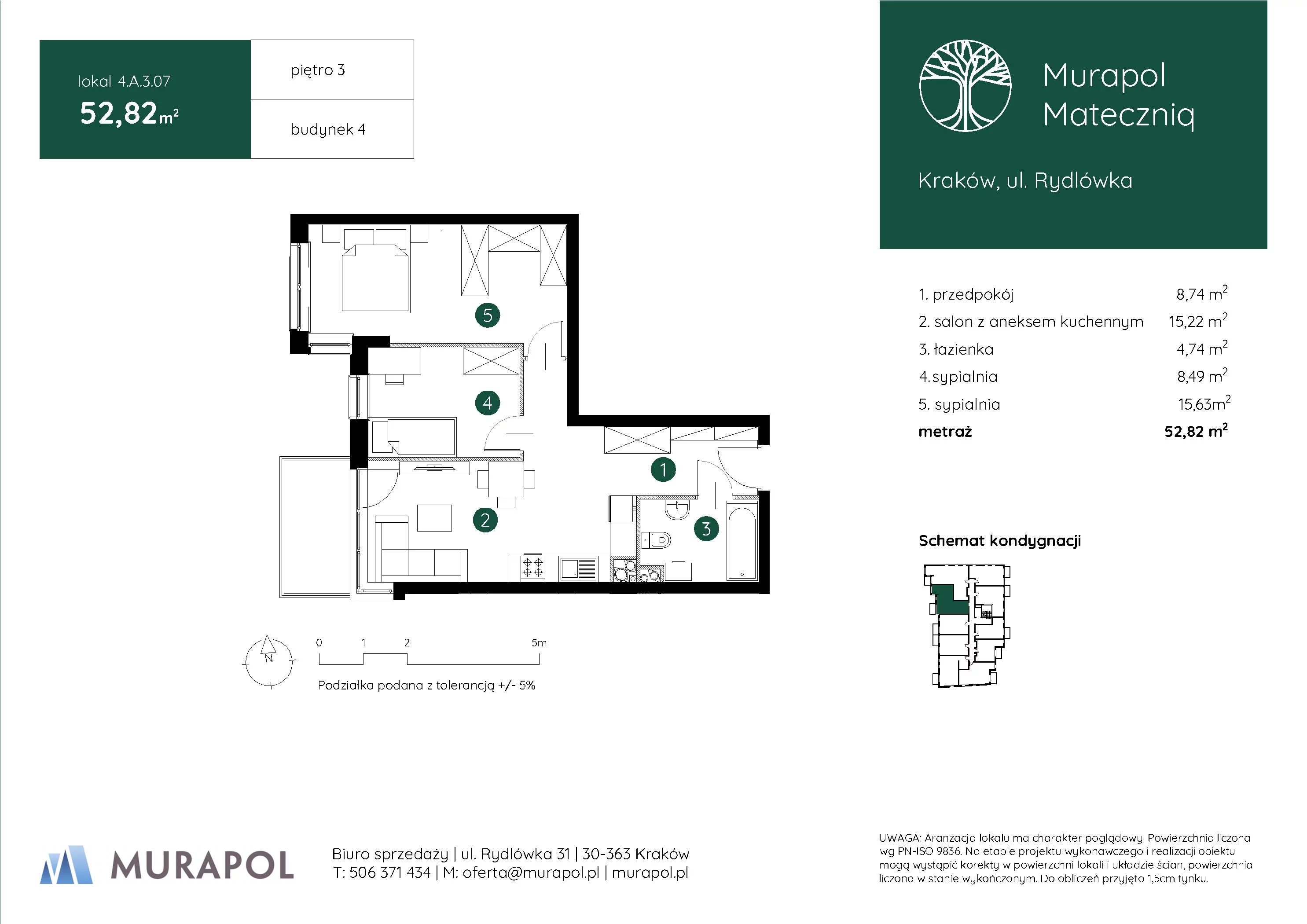 3 pokoje, mieszkanie 52,82 m², piętro 3, oferta nr 4.A.3.07, Murapol Mateczniq, Kraków, Podgórze, Mateczny, ul. Rydlówka
