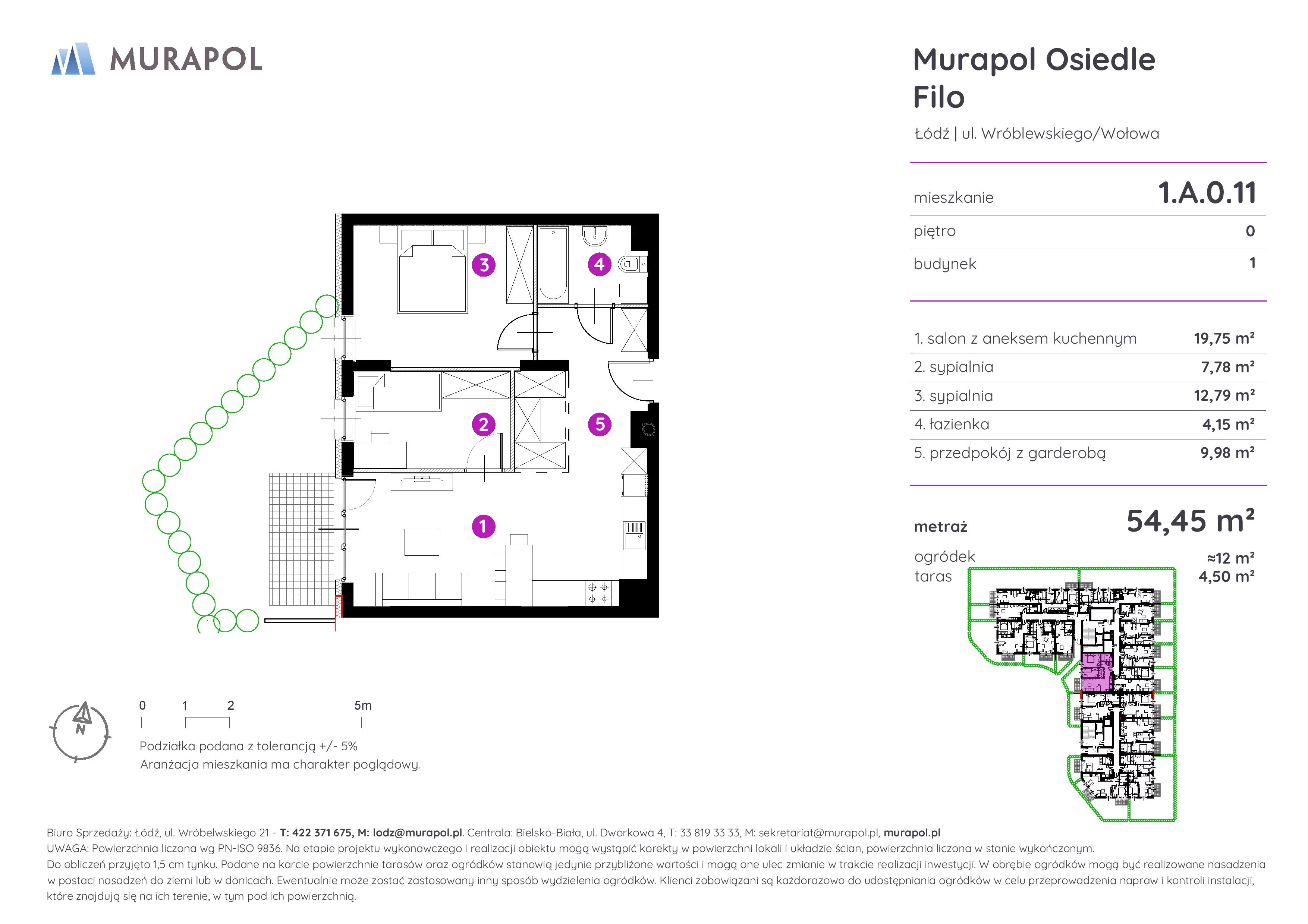 Mieszkanie 54,45 m², parter, oferta nr 1.A.0.11, Murapol Osiedle Filo, Łódź, Polesie, Stare Polesie, ul. Wołowa