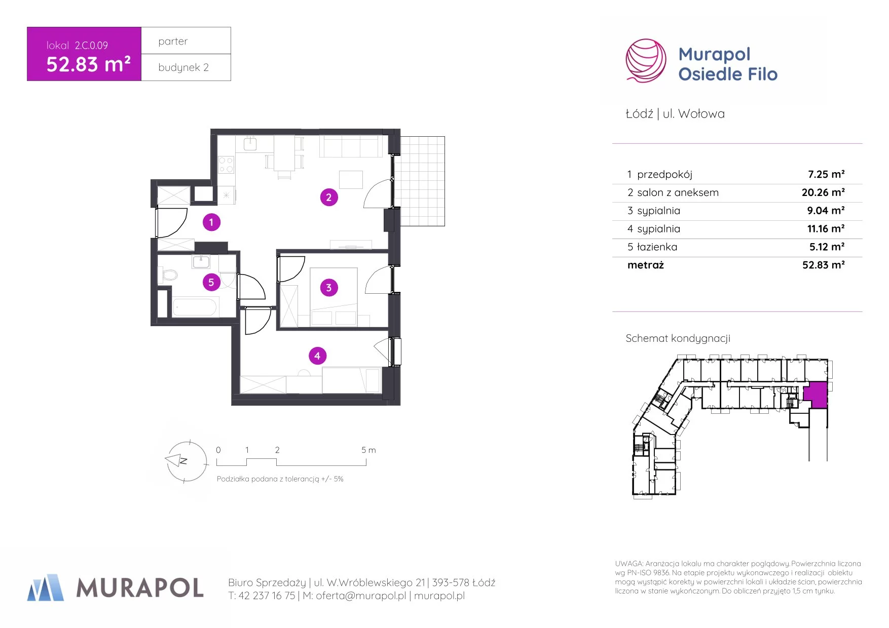 3 pokoje, mieszkanie 52,83 m², parter, oferta nr 2.C.0.09, Murapol Osiedle Filo, Łódź, Polesie, Stare Polesie, ul. Wołowa