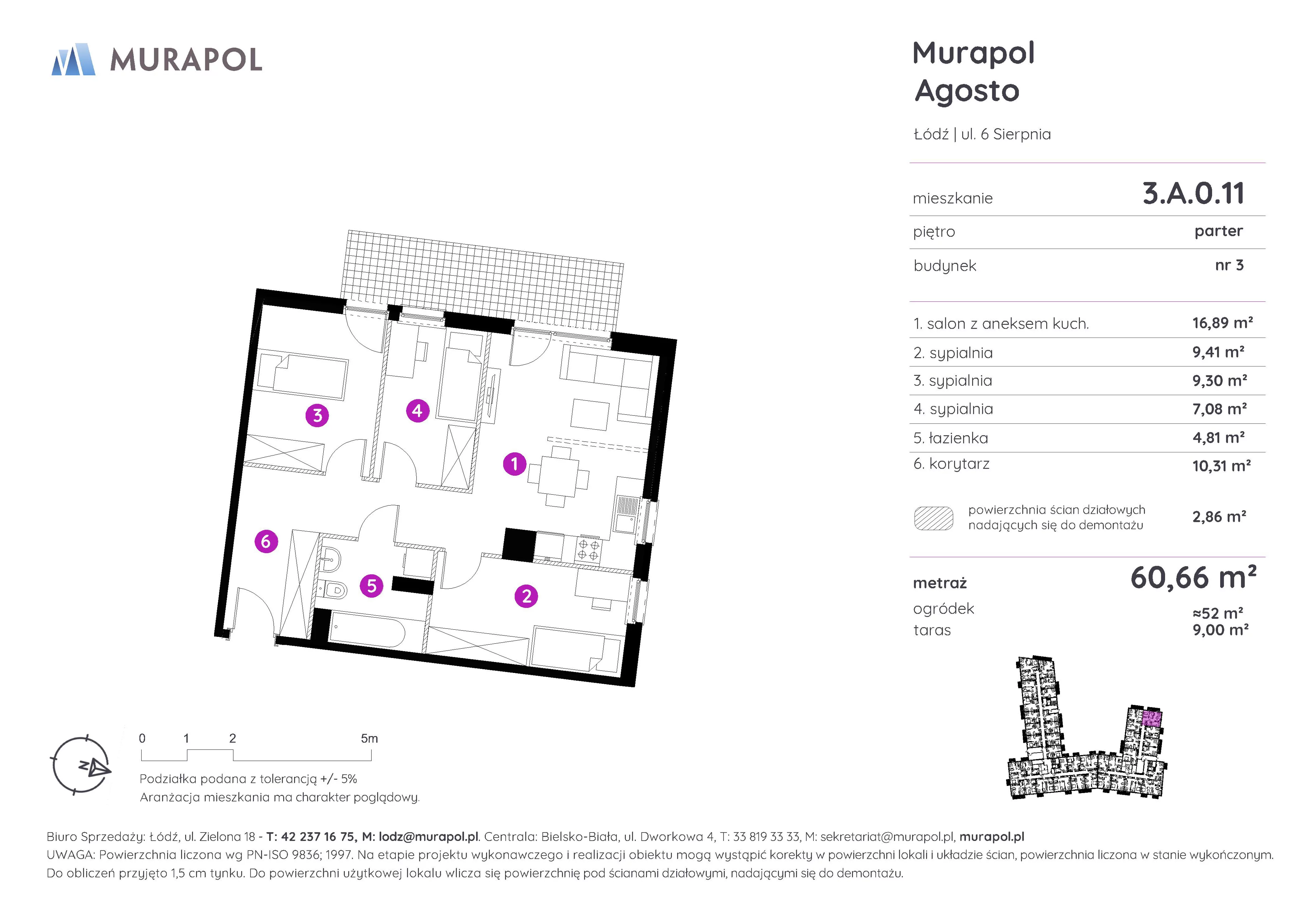 Mieszkanie 60,66 m², parter, oferta nr 3.A.0.11, Murapol Agosto, Łódź, Polesie, Stare Polesie, ul. 6 Sierpnia