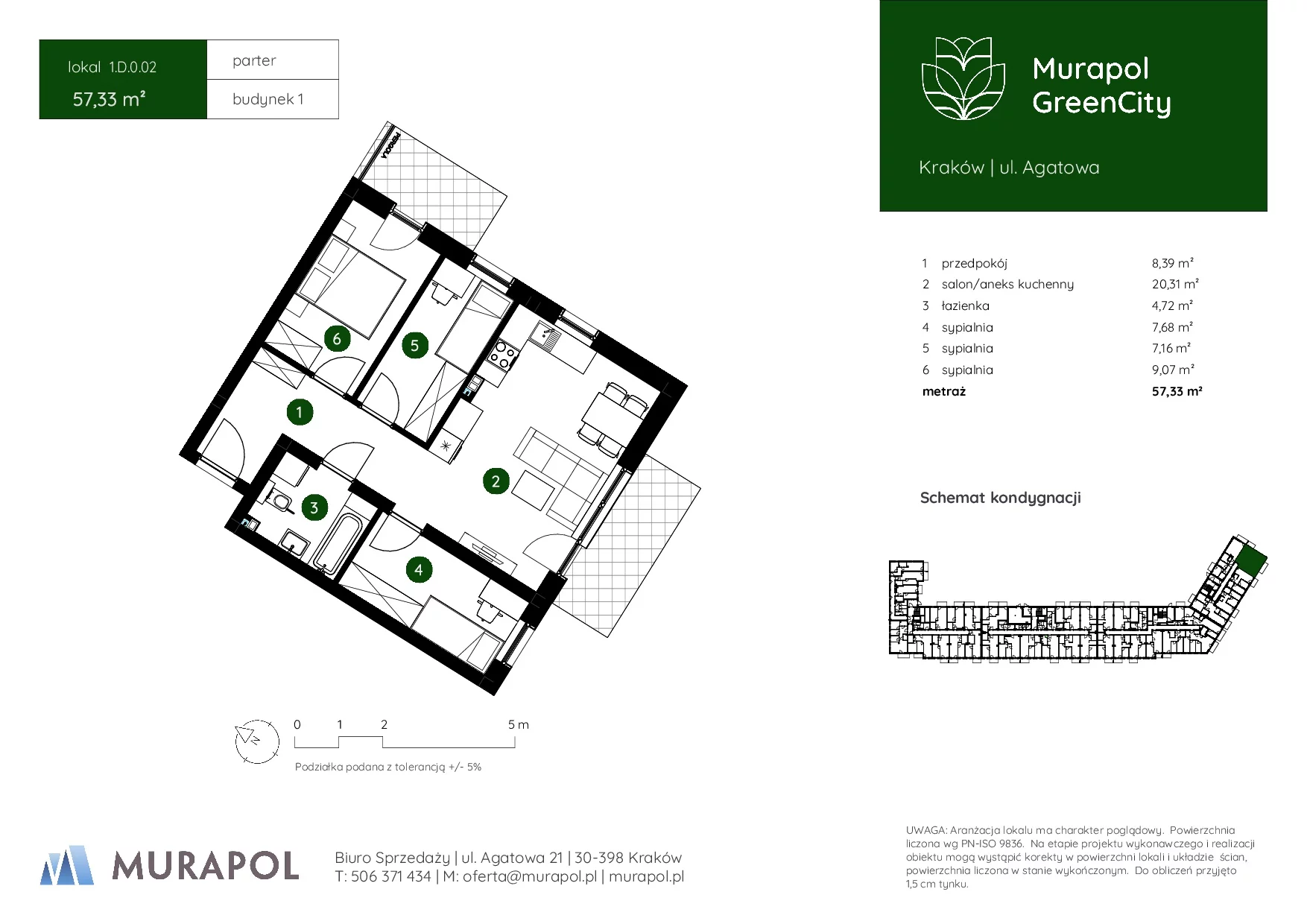 4 pokoje, mieszkanie 57,33 m², parter, oferta nr 1.D.0.02, Murapol GreenCity, Kraków, Bieżanów-Prokocim, Osiedle Złocień, ul. Agatowa