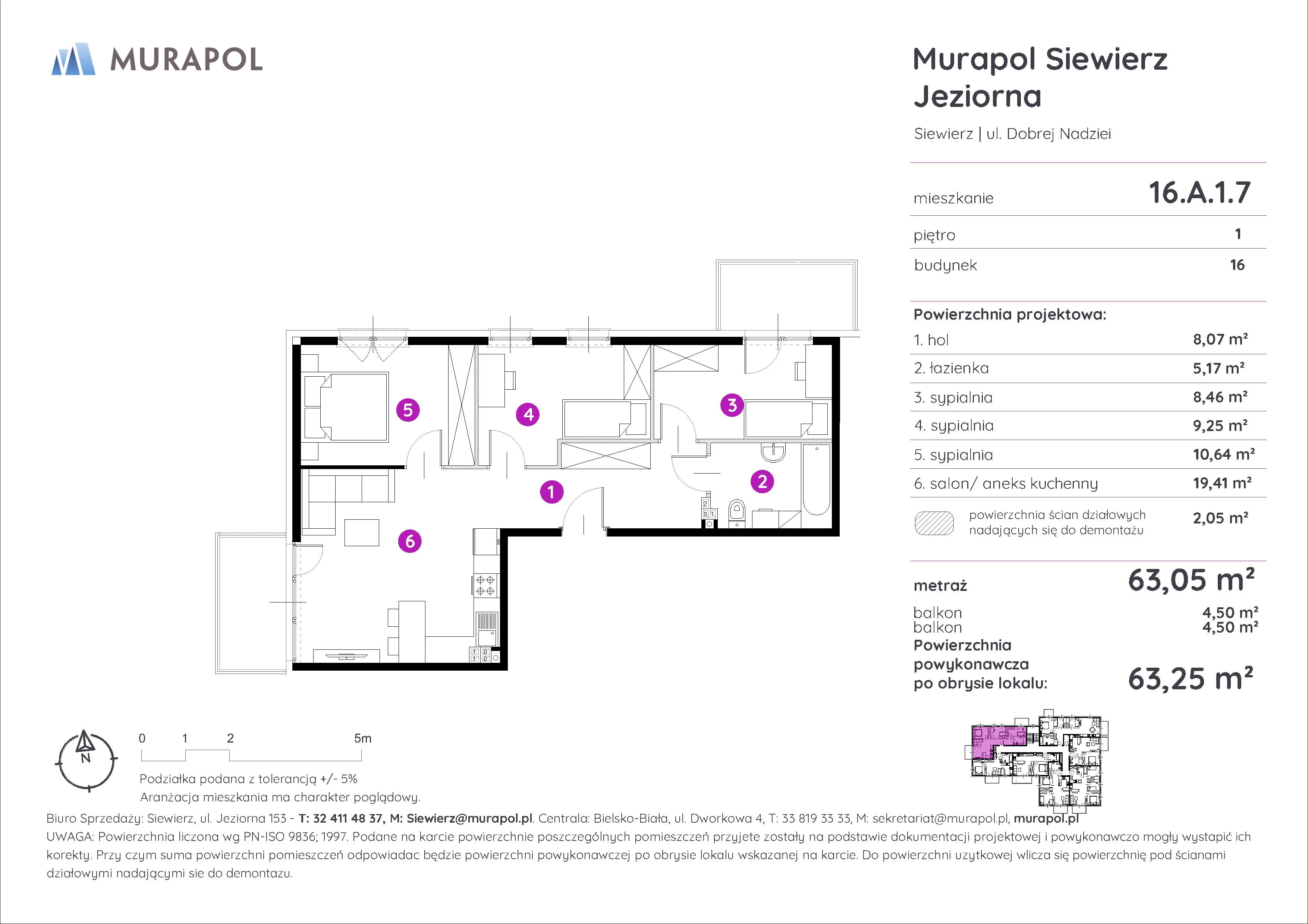 Mieszkanie 63,05 m², piętro 1, oferta nr 16.A.1.7, Murapol Siewierz Jeziorna, Siewierz, ul. Jeziorna 153