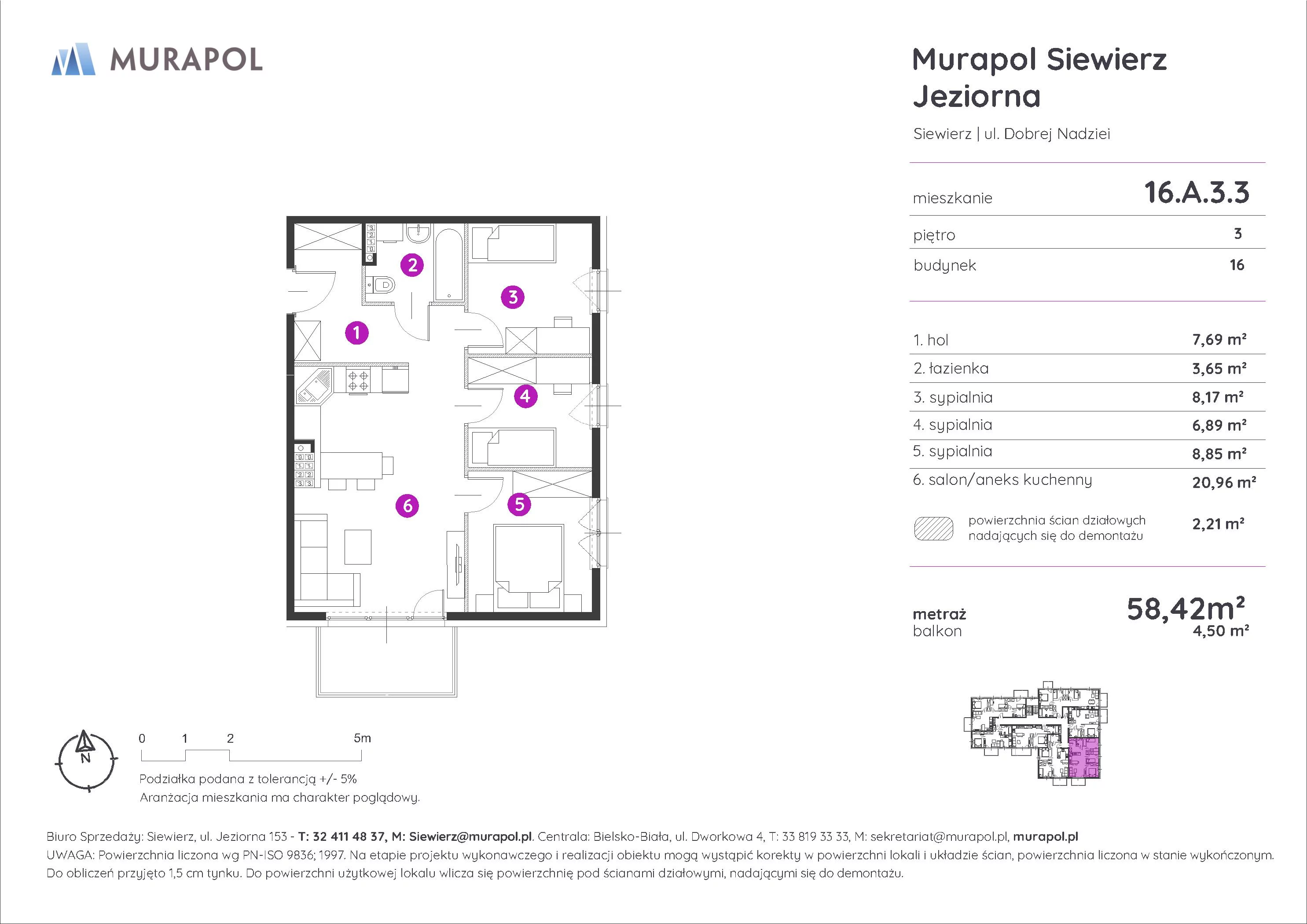 Mieszkanie 58,42 m², piętro 3, oferta nr 16.A.3.3, Murapol Siewierz Jeziorna, Siewierz, ul. Jeziorna 153