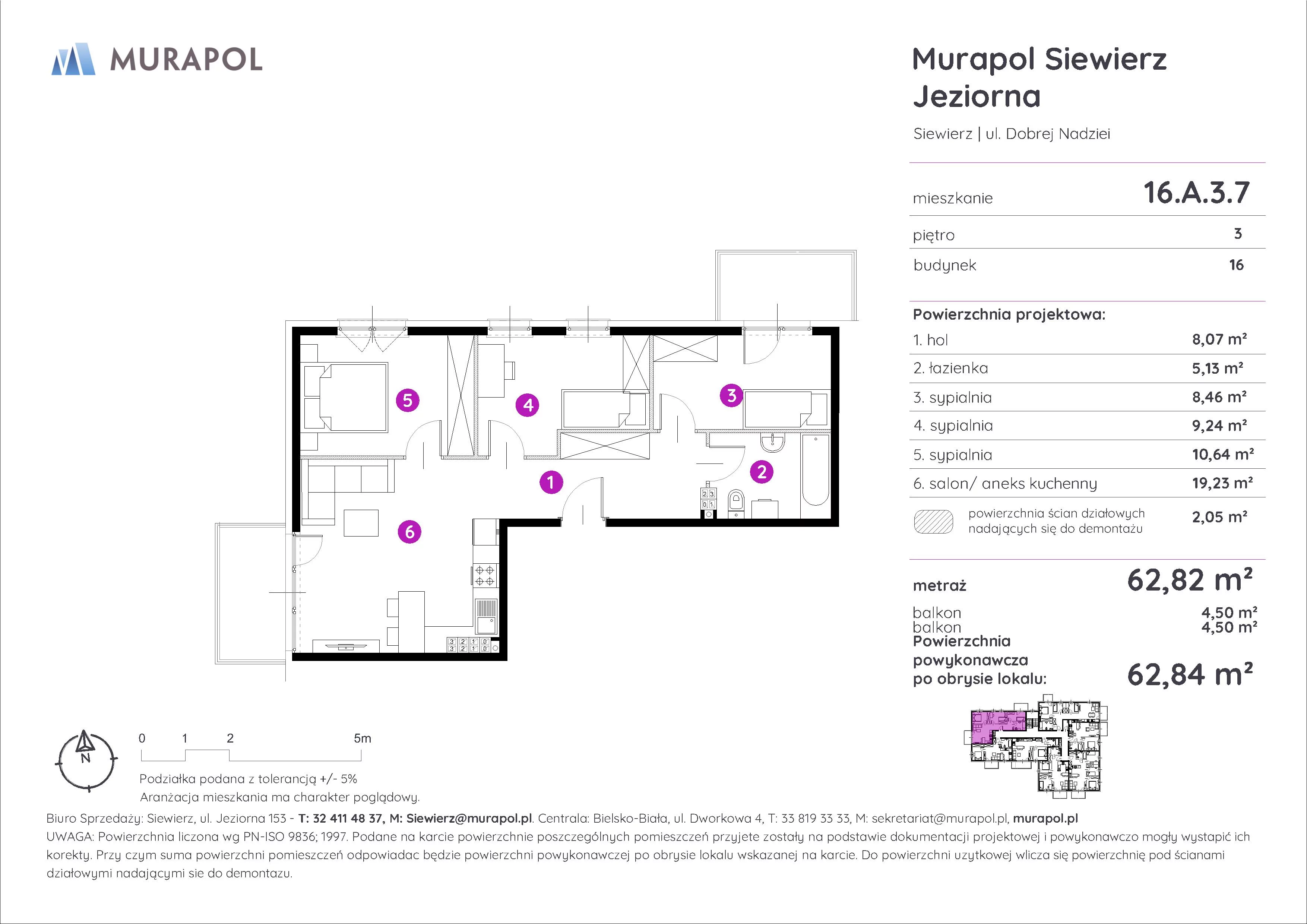 Mieszkanie 62,82 m², piętro 3, oferta nr 16.A.3.7, Murapol Siewierz Jeziorna, Siewierz, ul. Jeziorna 153