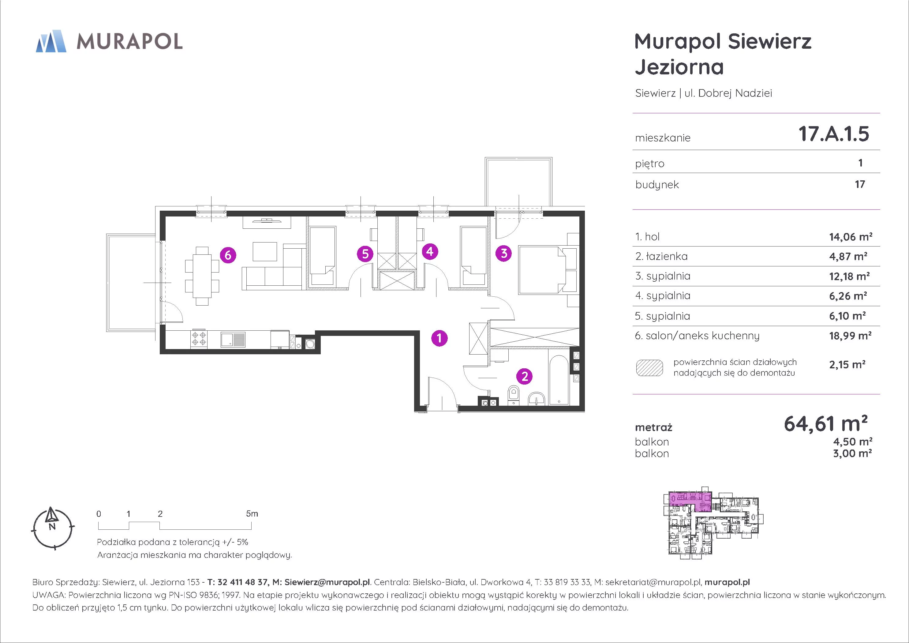 Mieszkanie 64,61 m², piętro 1, oferta nr 17.A.1.5, Murapol Siewierz Jeziorna, Siewierz, ul. Jeziorna 153-idx