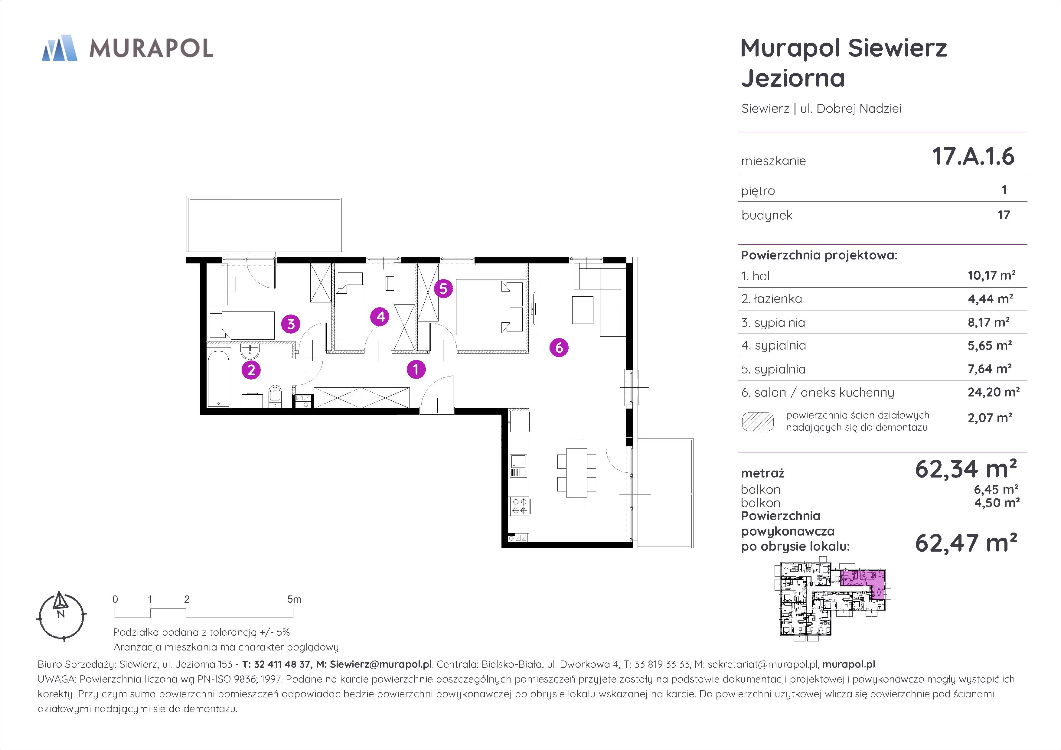 Mieszkanie 62,34 m², piętro 1, oferta nr 17.A.1.6, Murapol Siewierz Jeziorna, Siewierz, ul. Jeziorna 153