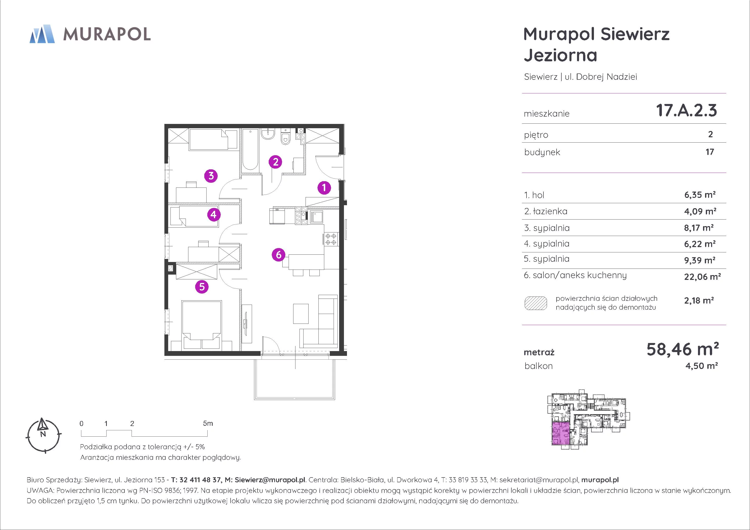 Mieszkanie 58,46 m², piętro 2, oferta nr 17.A.2.3, Murapol Siewierz Jeziorna, Siewierz, ul. Jeziorna 153