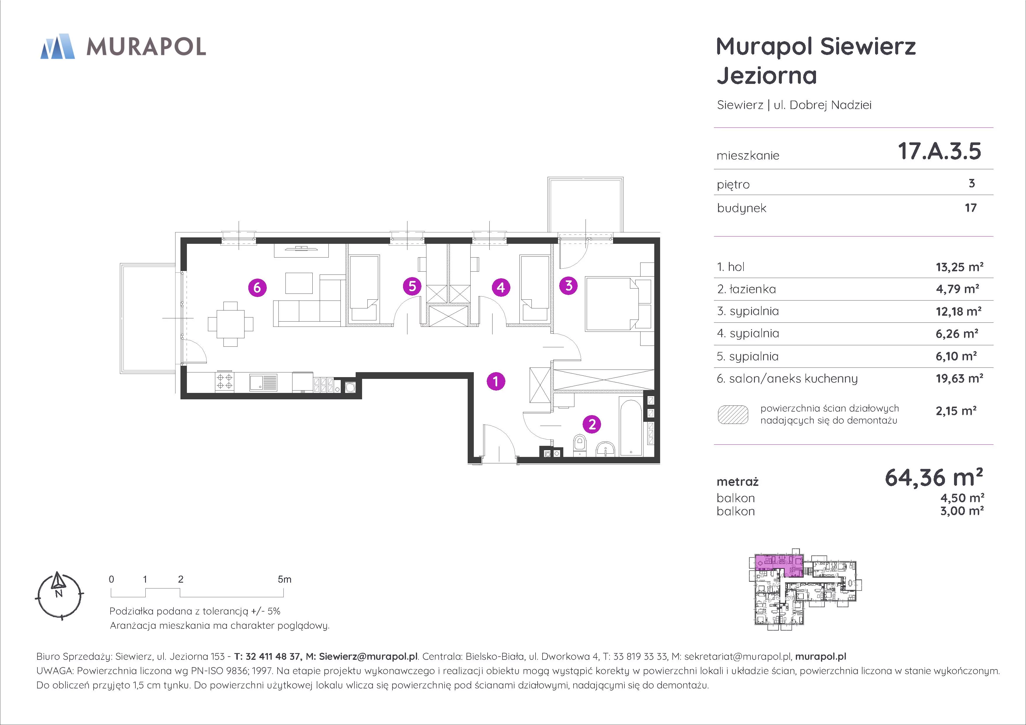 Mieszkanie 64,36 m², piętro 3, oferta nr 17.A.3.5, Murapol Siewierz Jeziorna, Siewierz, ul. Jeziorna 153