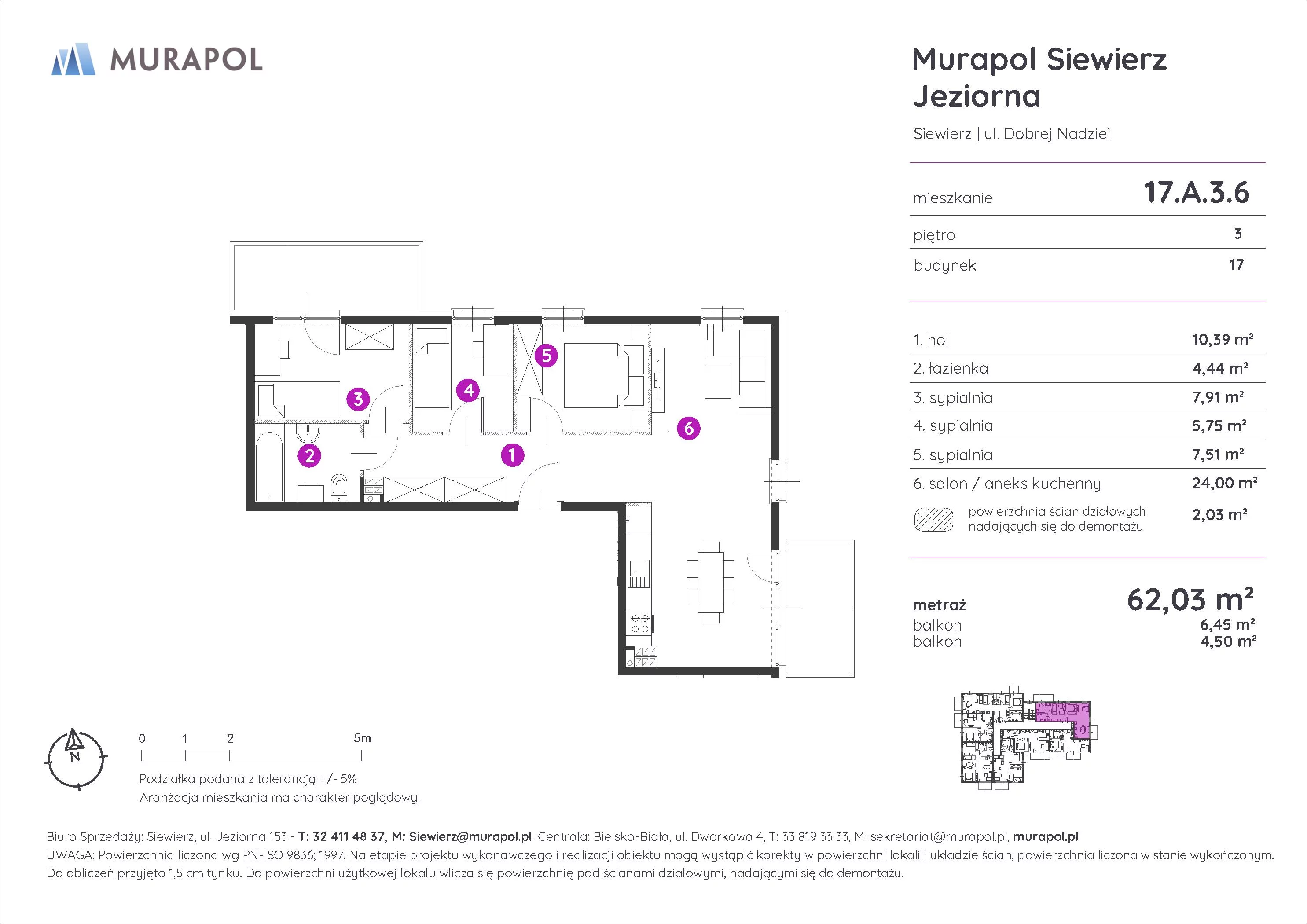 Mieszkanie 62,03 m², piętro 3, oferta nr 17.A.3.6, Murapol Siewierz Jeziorna, Siewierz, ul. Jeziorna 153