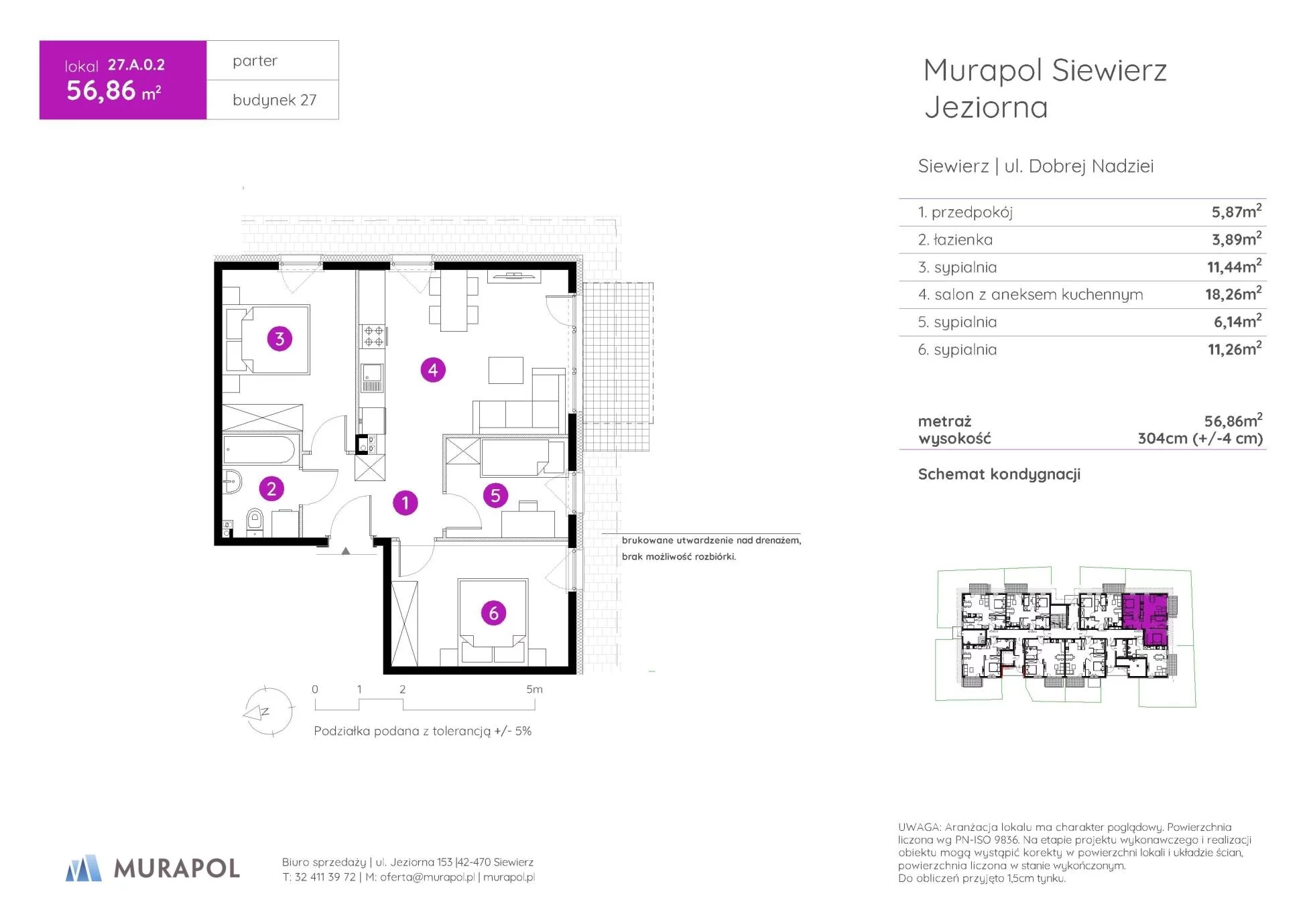 4 pokoje, mieszkanie 56,86 m², parter, oferta nr 27.A.0.2, Murapol Siewierz Jeziorna - Gotowe mieszkania, Siewierz, ul. Jeziorna 153