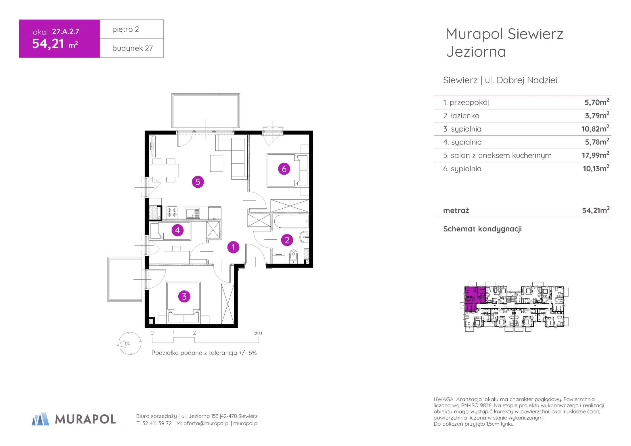 4 pokoje, mieszkanie 54,21 m², piętro 2, oferta nr 27.A.2.7, Murapol Siewierz Jeziorna - Gotowe mieszkania, Siewierz, ul. Jeziorna 153