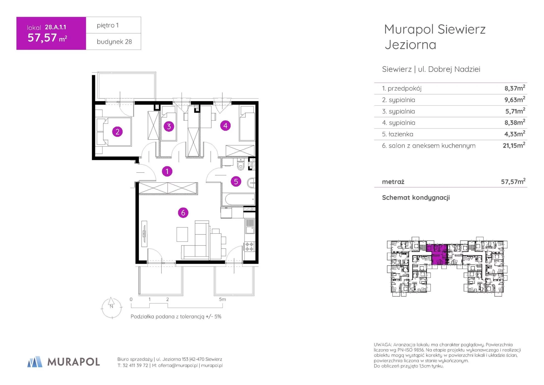 4 pokoje, mieszkanie 57,57 m², piętro 1, oferta nr 28.A.1.1, Murapol Siewierz Jeziorna - Gotowe mieszkania, Siewierz, ul. Jeziorna 153