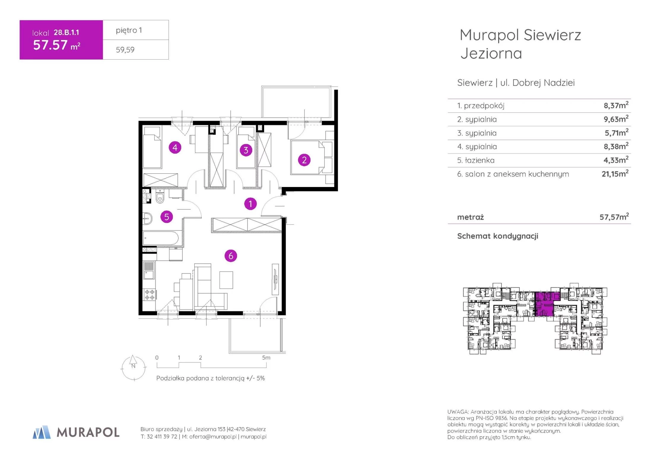 4 pokoje, mieszkanie 57,57 m², piętro 1, oferta nr 28.B.1.1, Murapol Siewierz Jeziorna - Gotowe mieszkania, Siewierz, ul. Jeziorna 153