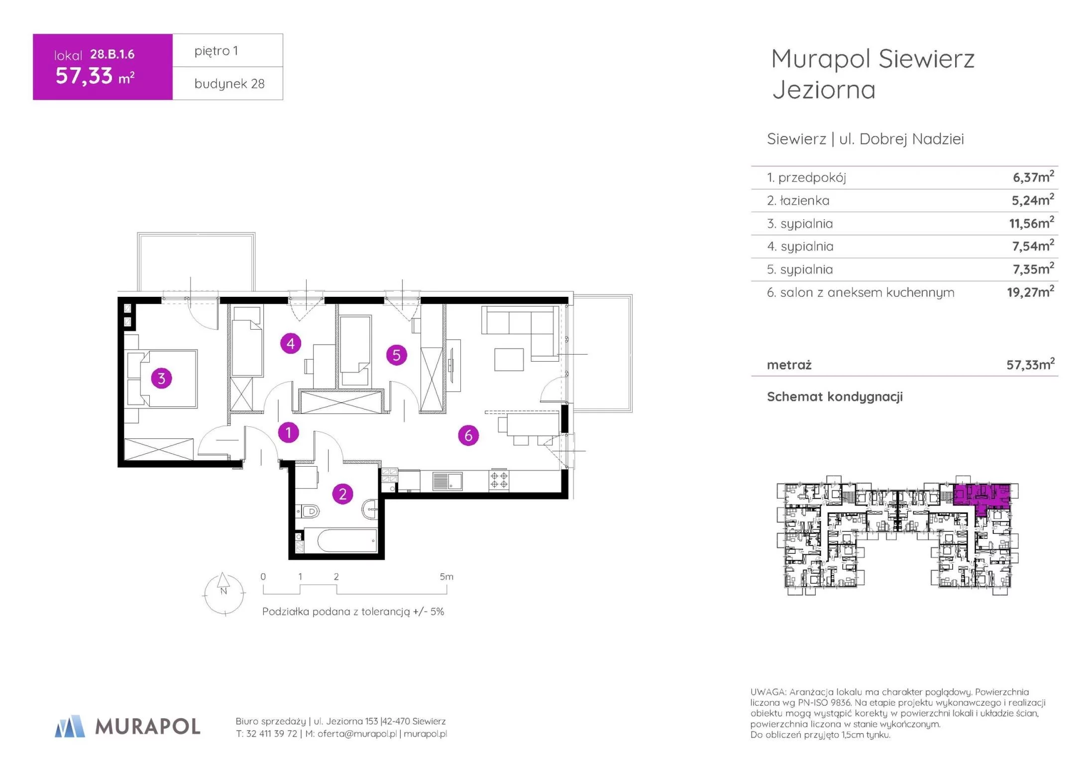 4 pokoje, mieszkanie 57,33 m², piętro 1, oferta nr 28.B.1.6, Murapol Siewierz Jeziorna - Gotowe mieszkania, Siewierz, ul. Jeziorna 153