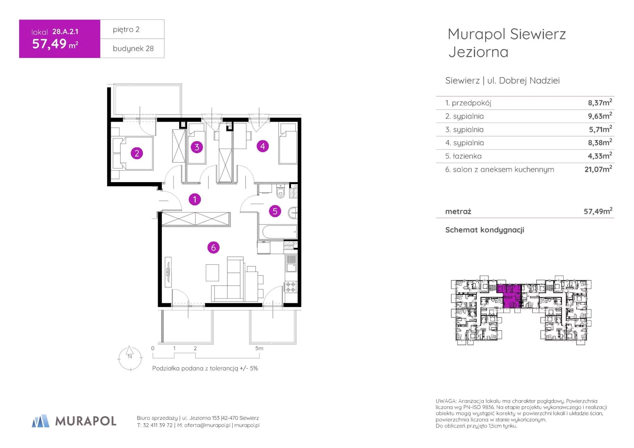 4 pokoje, mieszkanie 57,49 m², piętro 2, oferta nr 28.A.2.1, Murapol Siewierz Jeziorna - Gotowe mieszkania, Siewierz, ul. Jeziorna 153