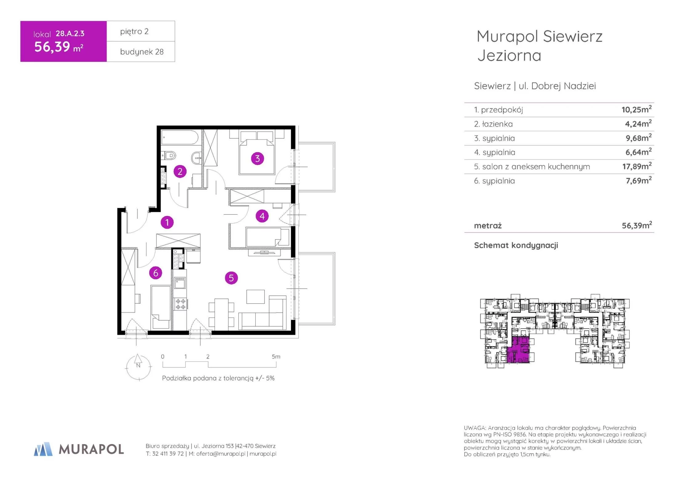 4 pokoje, mieszkanie 56,39 m², piętro 2, oferta nr 28.A.2.3, Murapol Siewierz Jeziorna - Gotowe mieszkania, Siewierz, ul. Jeziorna 153