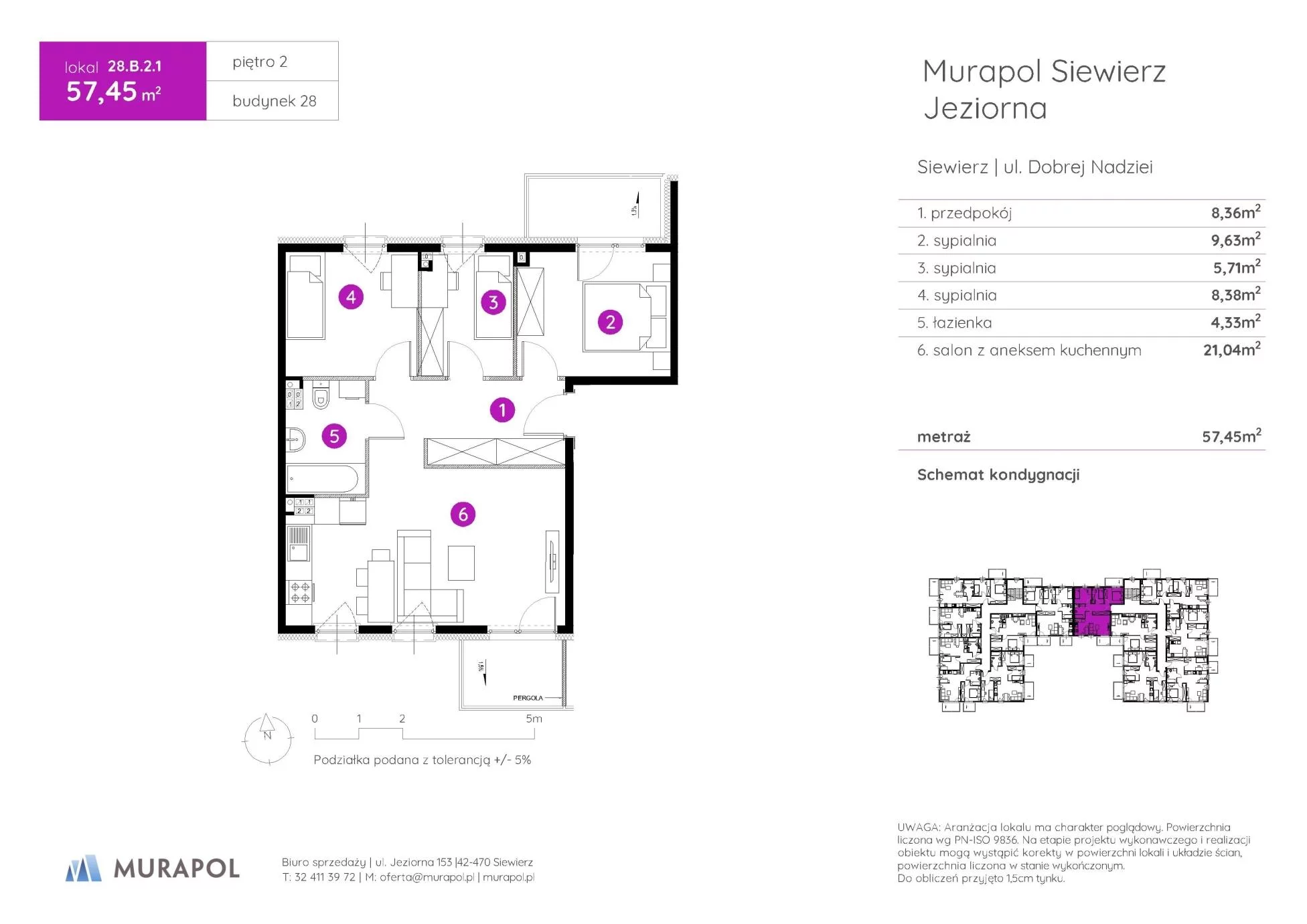 4 pokoje, mieszkanie 57,45 m², piętro 2, oferta nr 28.B.2.1, Murapol Siewierz Jeziorna - Gotowe mieszkania, Siewierz, ul. Jeziorna 153