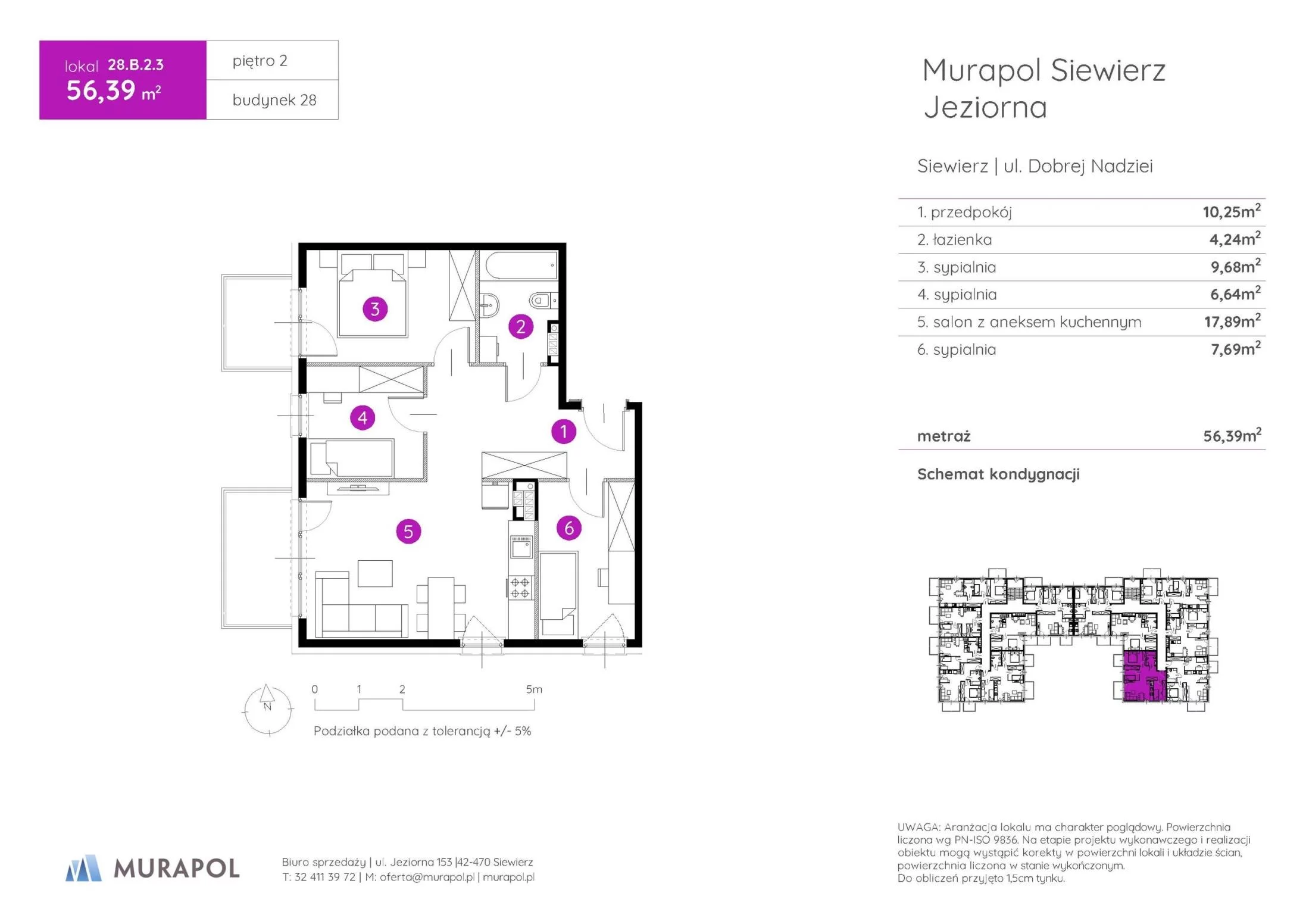 4 pokoje, mieszkanie 56,39 m², piętro 2, oferta nr 28.B.2.3, Murapol Siewierz Jeziorna - Gotowe mieszkania, Siewierz, ul. Jeziorna 153