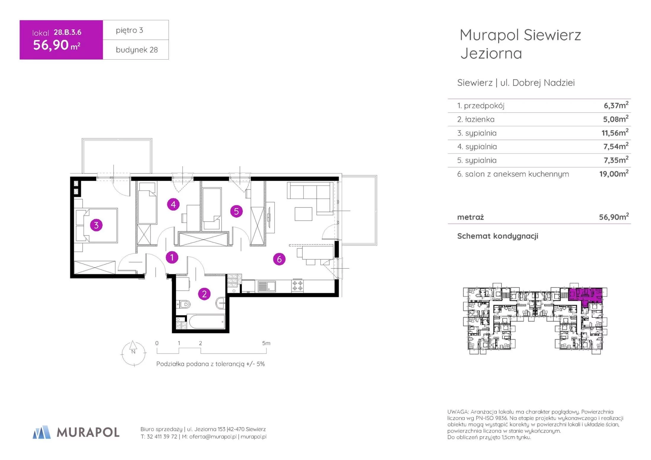4 pokoje, mieszkanie 56,90 m², piętro 3, oferta nr 28.B.3.6, Murapol Siewierz Jeziorna - Gotowe mieszkania, Siewierz, ul. Jeziorna 153