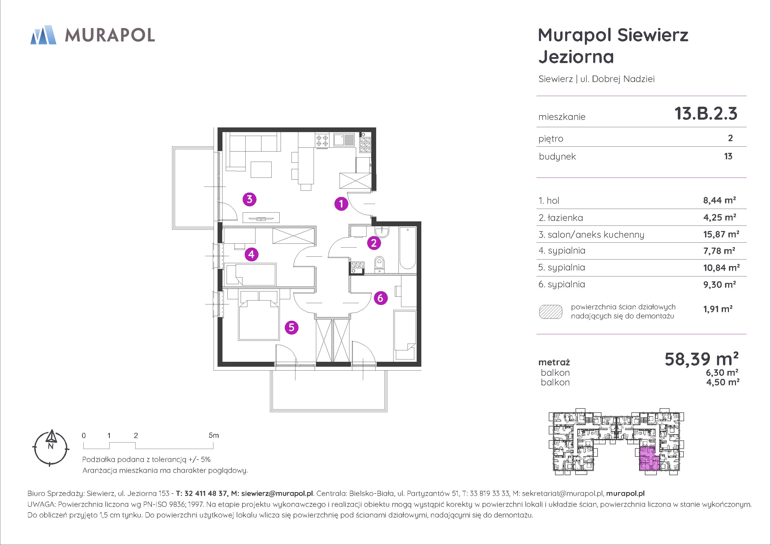 4 pokoje, mieszkanie 58,39 m², piętro 2, oferta nr 13.B.2.3, Murapol Siewierz Jeziorna - Gotowe mieszkania, Siewierz, ul. Jeziorna 153