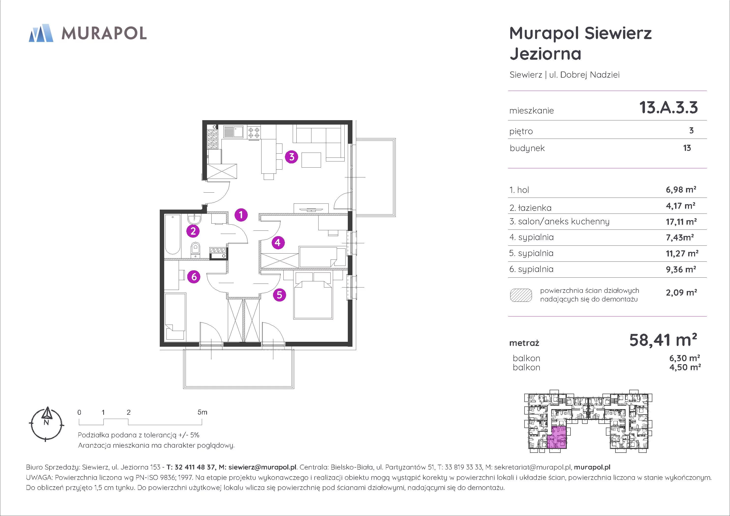 4 pokoje, mieszkanie 58,41 m², piętro 3, oferta nr 13.A.3.3, Murapol Siewierz Jeziorna - Gotowe mieszkania, Siewierz, ul. Jeziorna 153