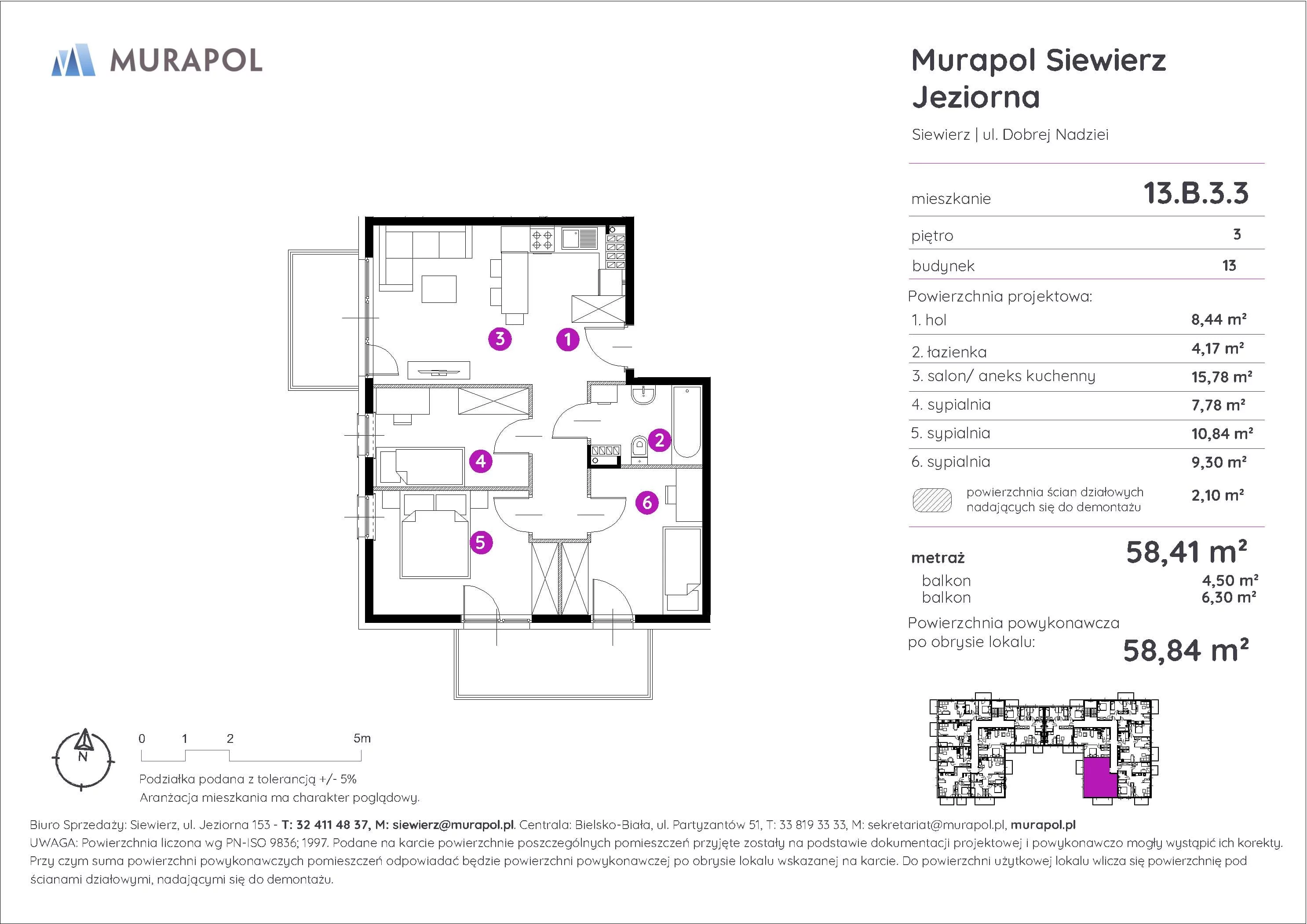 4 pokoje, mieszkanie 58,84 m², piętro 3, oferta nr 13.B.3.3, Murapol Siewierz Jeziorna - Gotowe mieszkania, Siewierz, ul. Jeziorna 153
