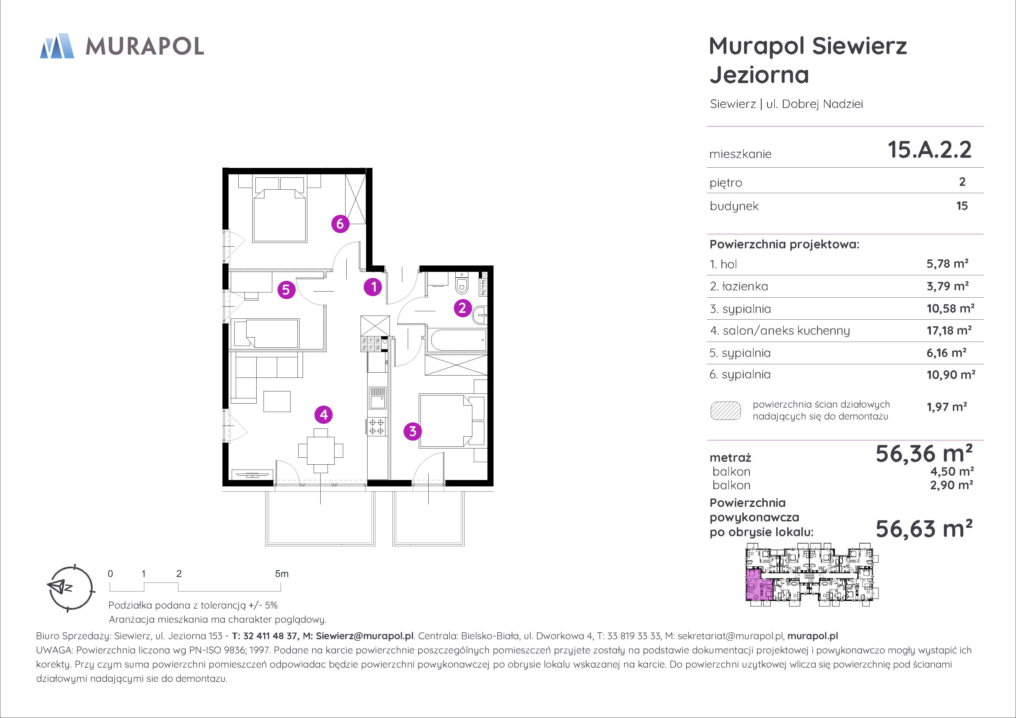 4 pokoje, mieszkanie 56,63 m², piętro 2, oferta nr 15.A.2.2, Murapol Siewierz Jeziorna, Siewierz, ul. Jeziorna 153