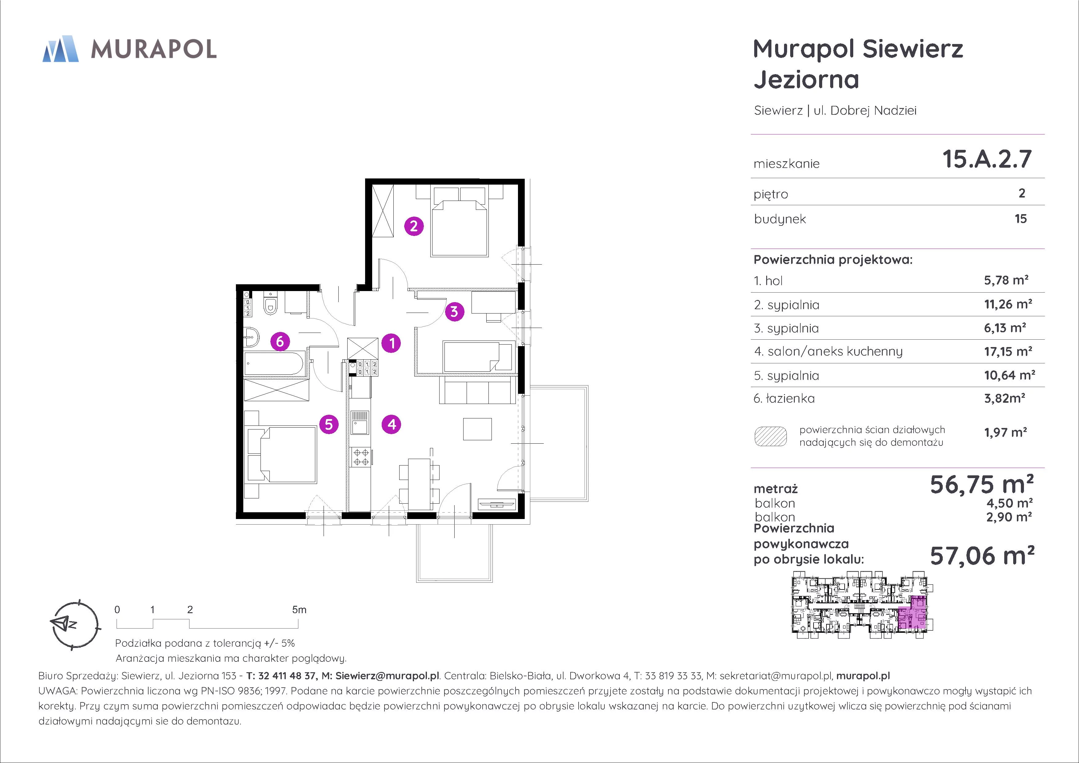 4 pokoje, mieszkanie 57,06 m², piętro 2, oferta nr 15.A.2.7, Murapol Siewierz Jeziorna, Siewierz, ul. Jeziorna 153