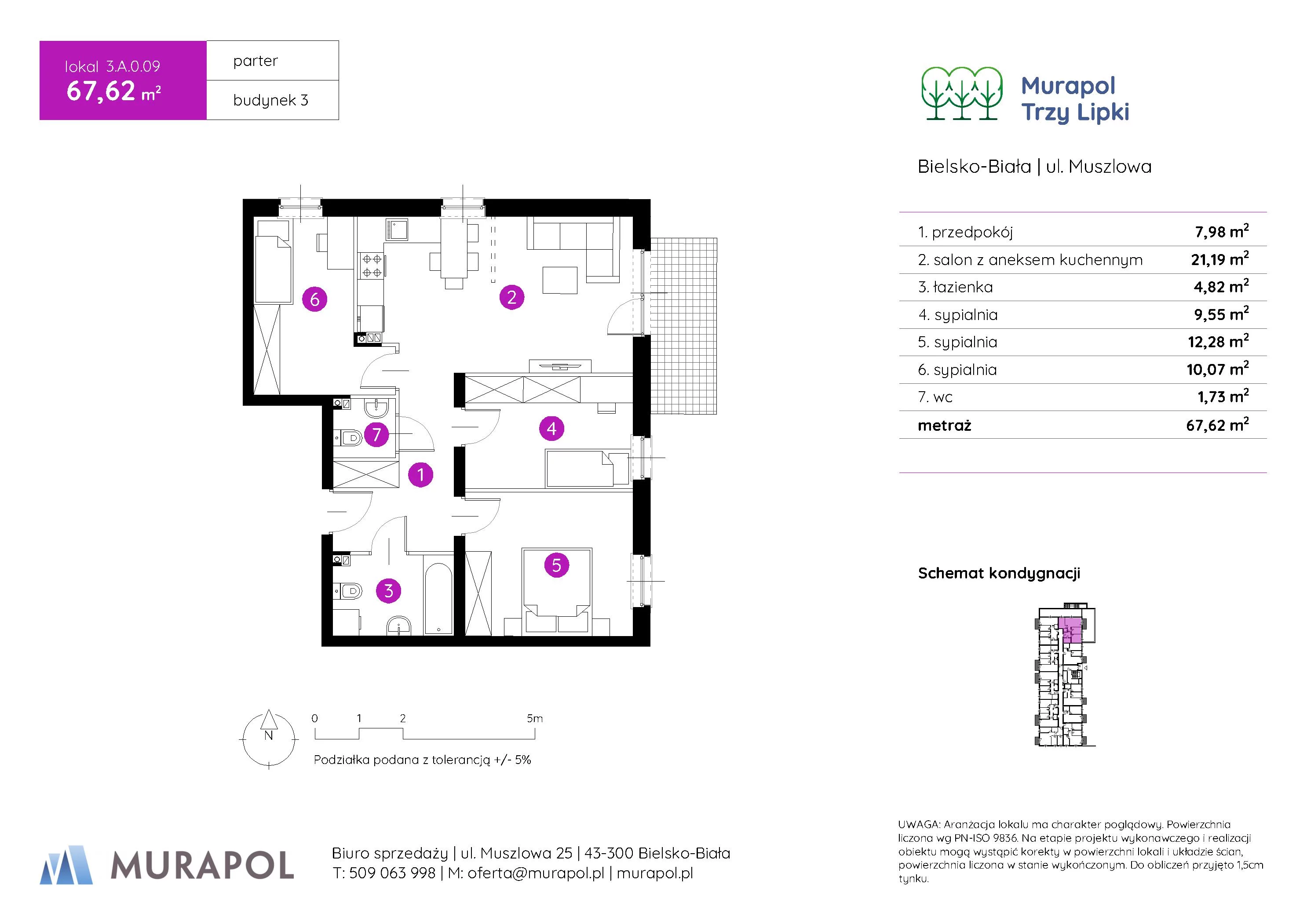 Mieszkanie 67,62 m², parter, oferta nr 3.A.0.09, Murapol Trzy Lipki, Bielsko-Biała, Stare Bielsko, ul. Muszlowa