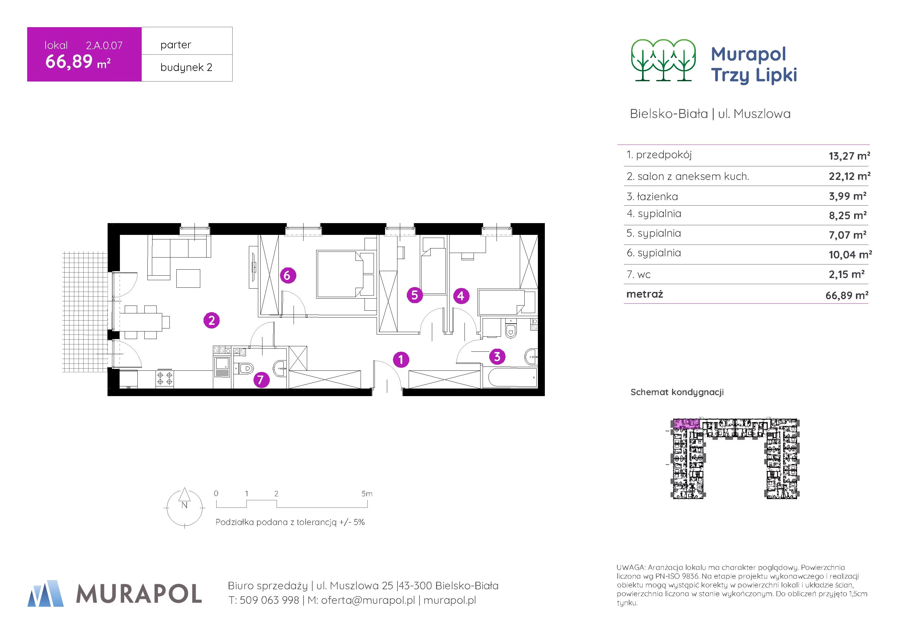 4 pokoje, mieszkanie 66,89 m², parter, oferta nr 2.A.0.07, Murapol Trzy Lipki, Bielsko-Biała, Stare Bielsko, ul. Muszlowa