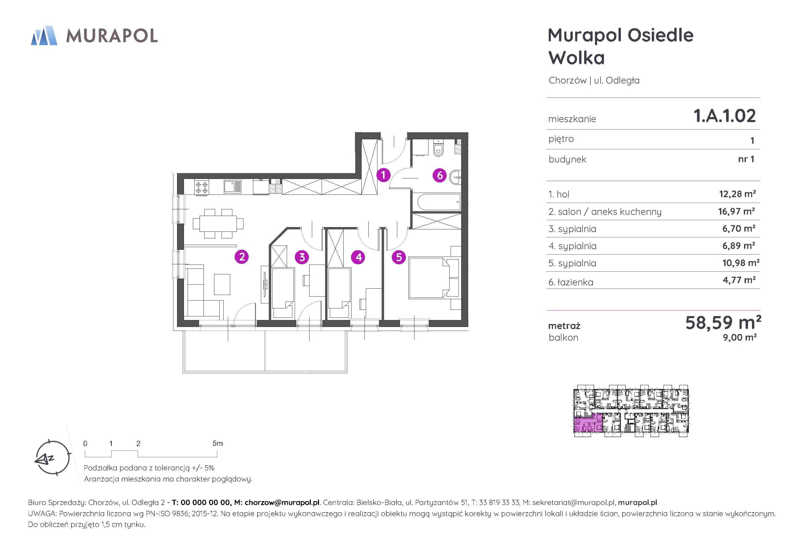 Mieszkanie 58,59 m², piętro 1, oferta nr 1.A.1.02, Murapol Osiedle Wolka, Chorzów, Centrum, ul. Odległa