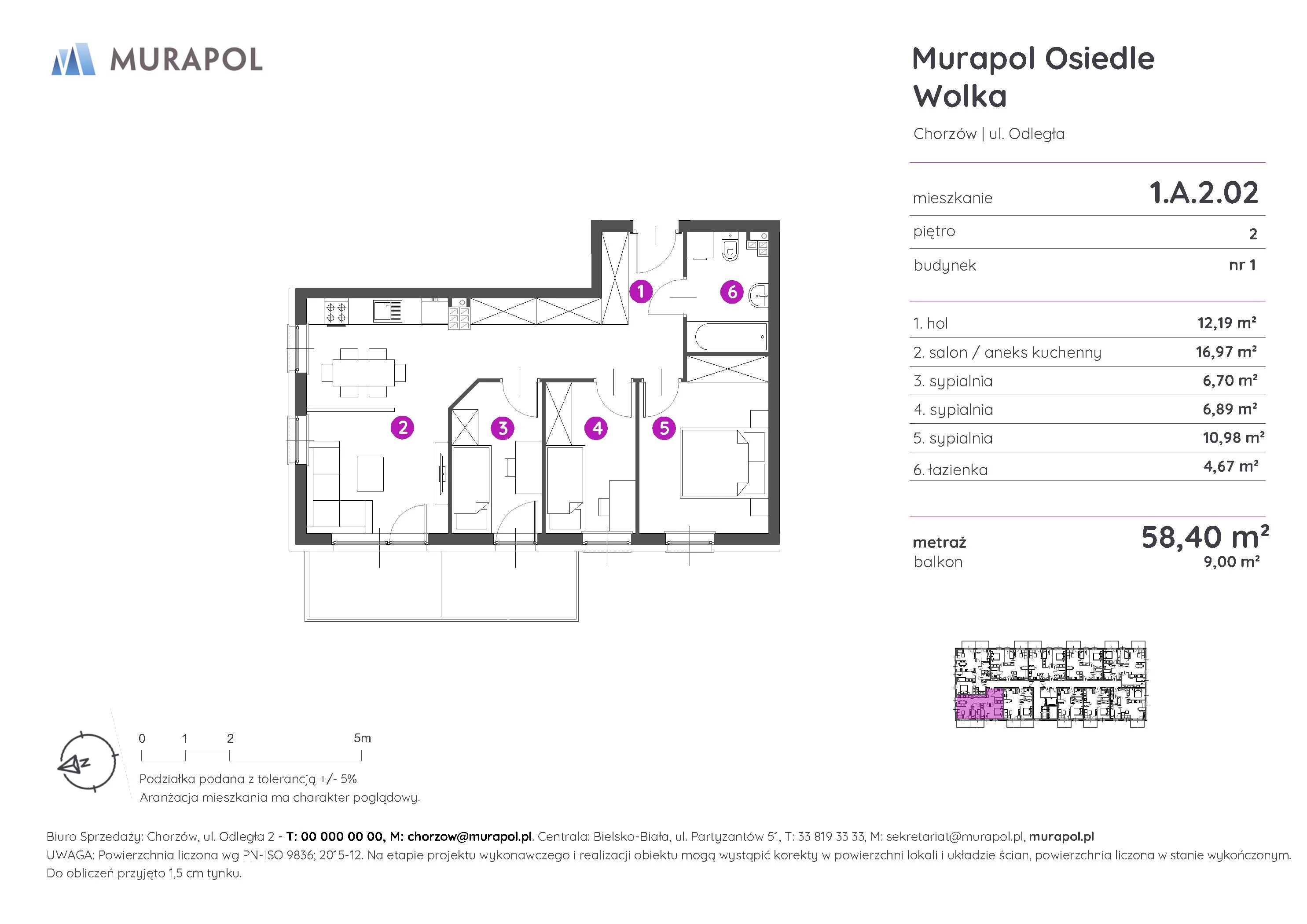 Mieszkanie 58,40 m², piętro 2, oferta nr 1.A.2.02, Murapol Osiedle Wolka, Chorzów, Centrum, ul. Odległa-idx